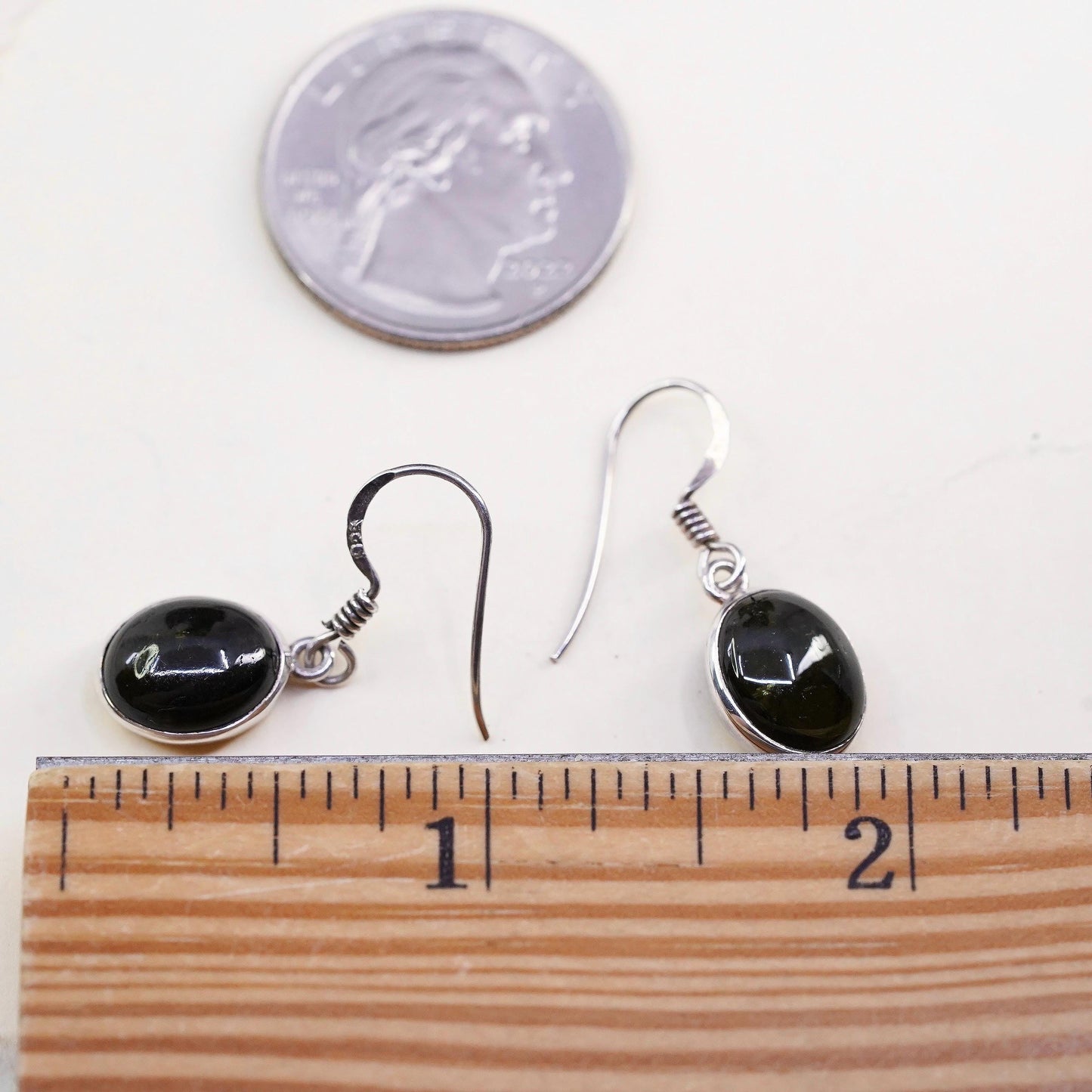 Vintage sterling 925 silver earrings, oval black onyx, handmade