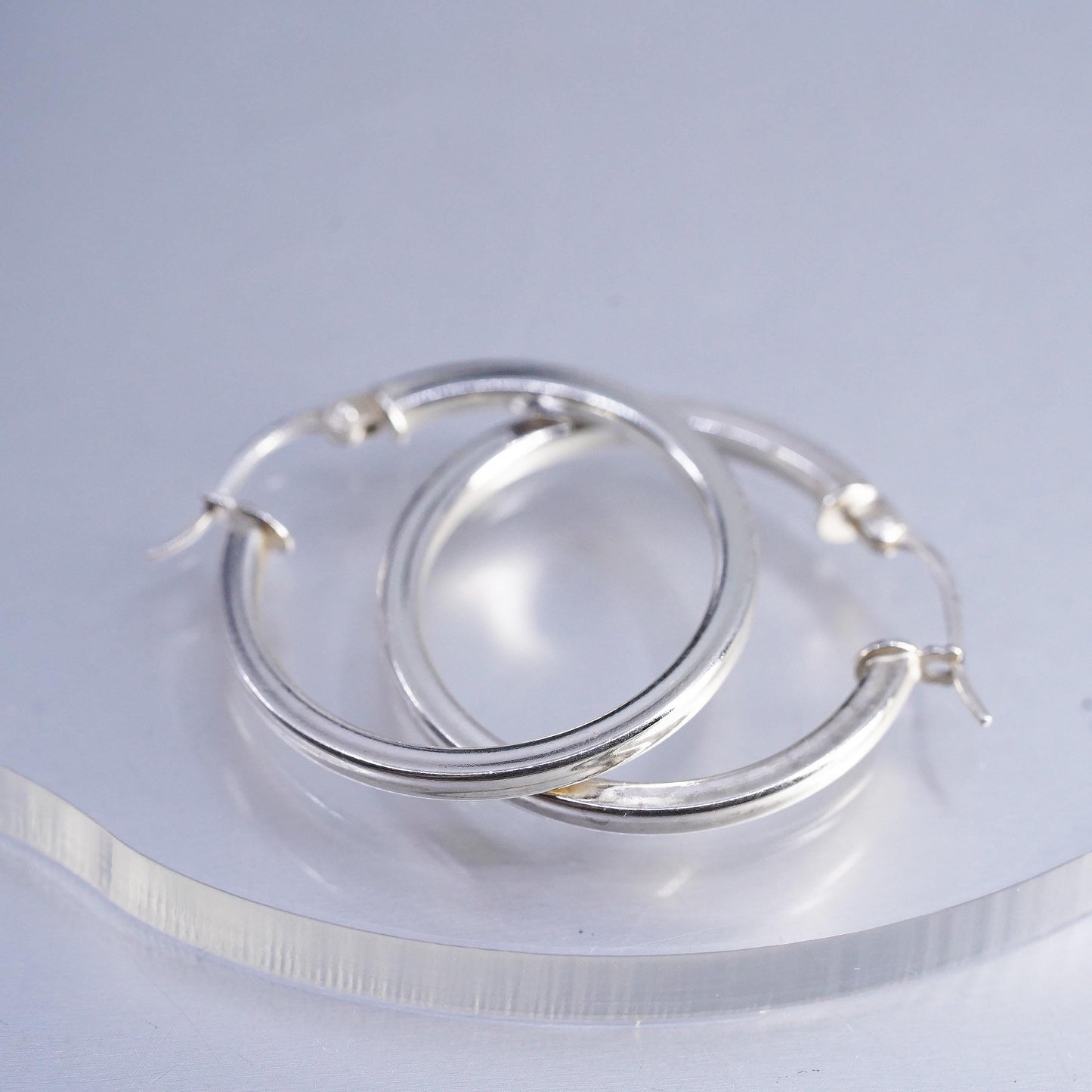 1" Vintage sterling silver 925 ribbed Huggie earrings Hoops