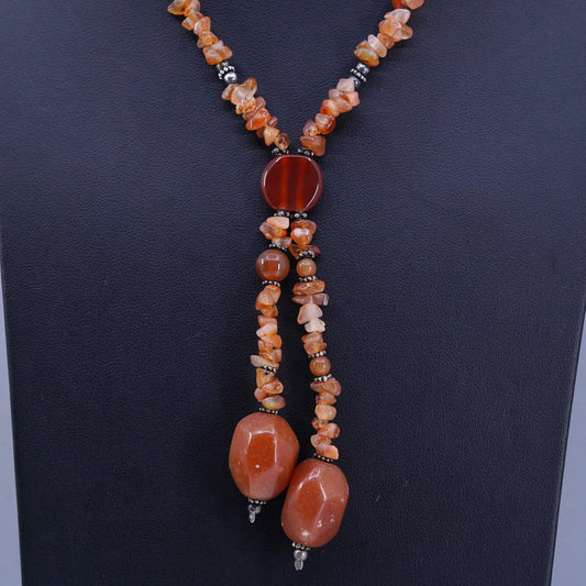 16+4”, vintage Sterling 925 silver handmade necklace with carnelian beads