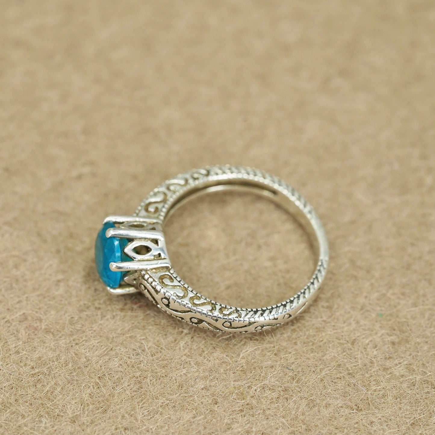 Size 7, vintage Sterling 925 silver handmade ring with blue topaz