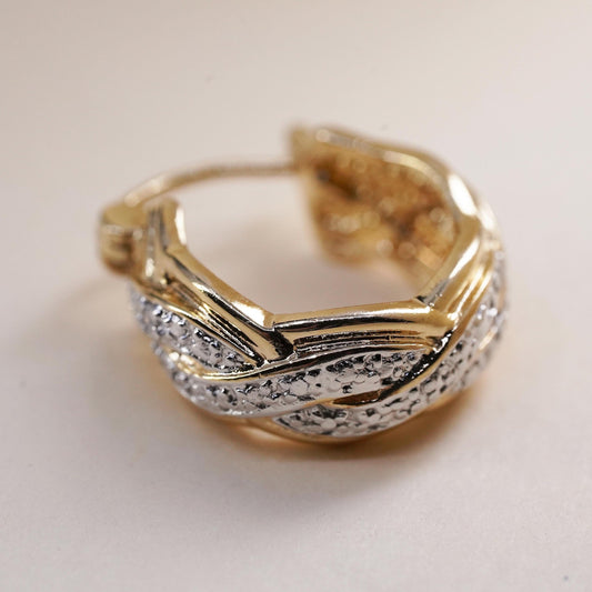 0.5", Vintage vermeil gold over sterling silver single earring, hoop diamond