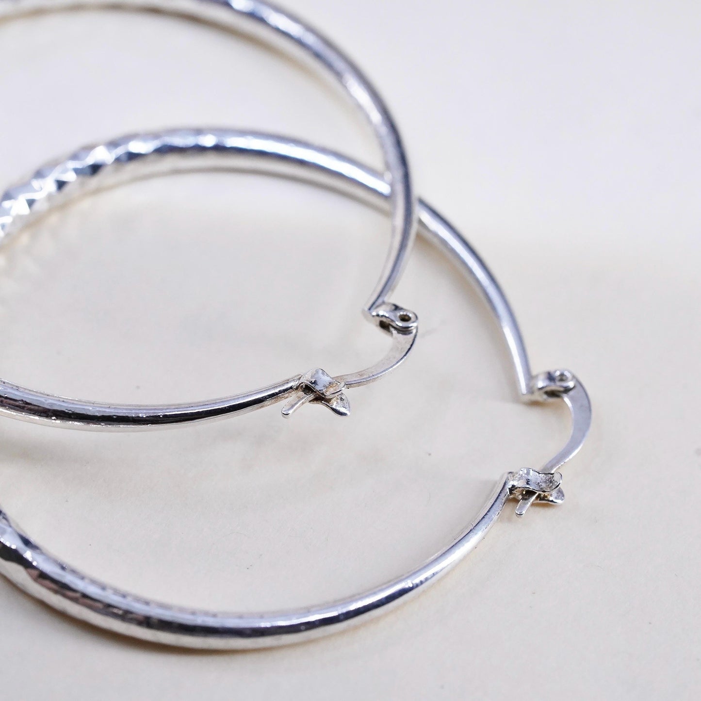2" VTG Sterling Silver Diamond Cut Circle Large Earrings, Classic Round Hoops