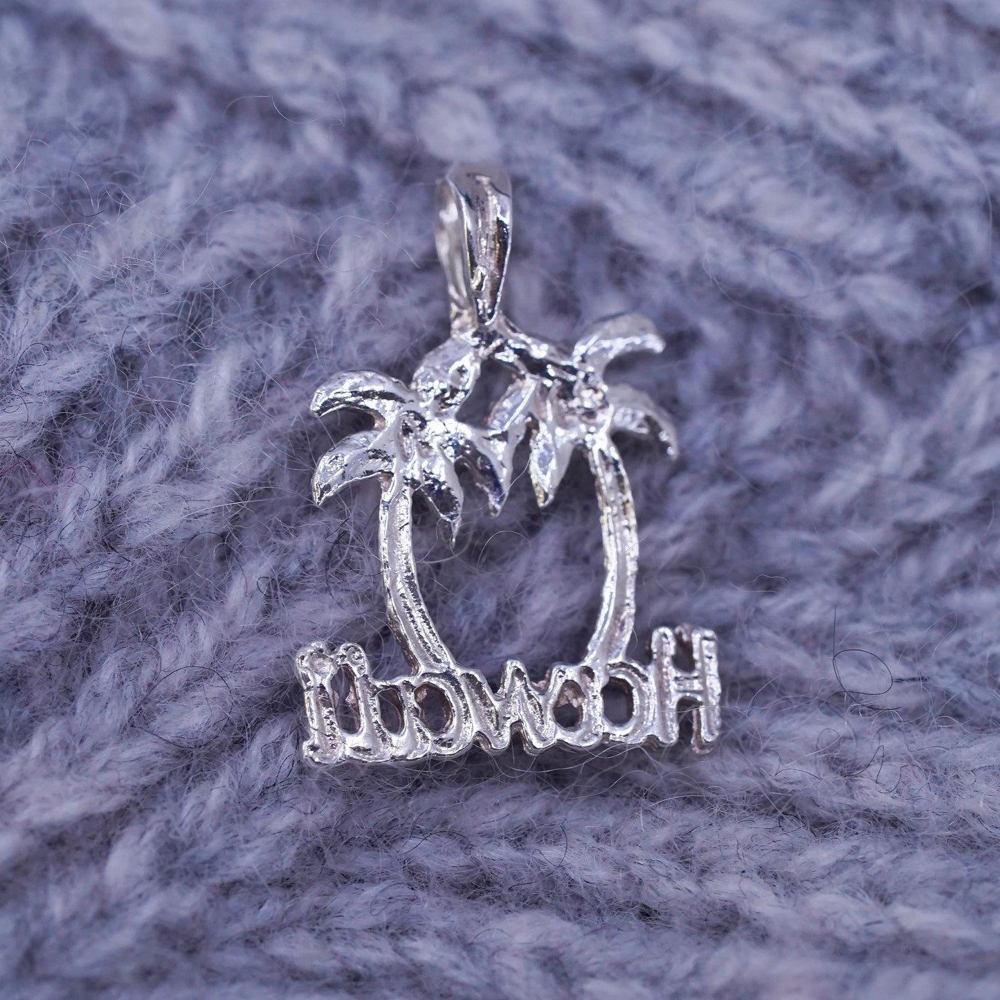 Vintage sterling silver handmade pendant, 925 Hawaii charm with palm tree