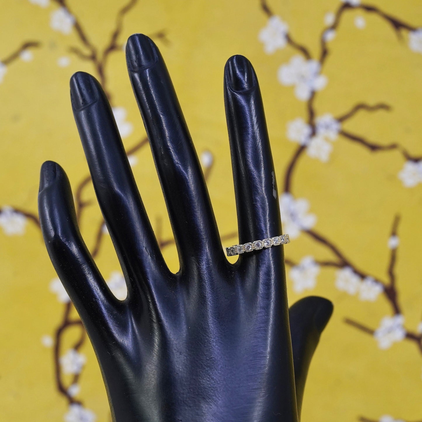 Size 7, VTG vermeil gold over Sterling silver ring, 925 stackable band with cz