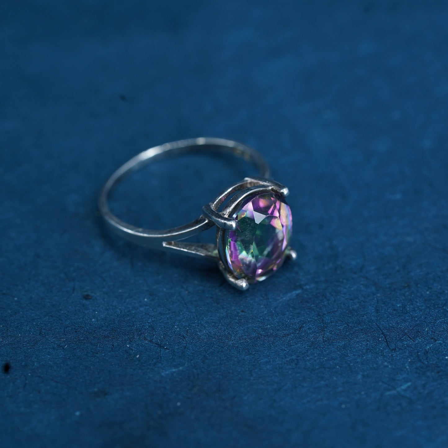 Size 5, vintage sterling 925 silver handmade ring with rainbow quartz