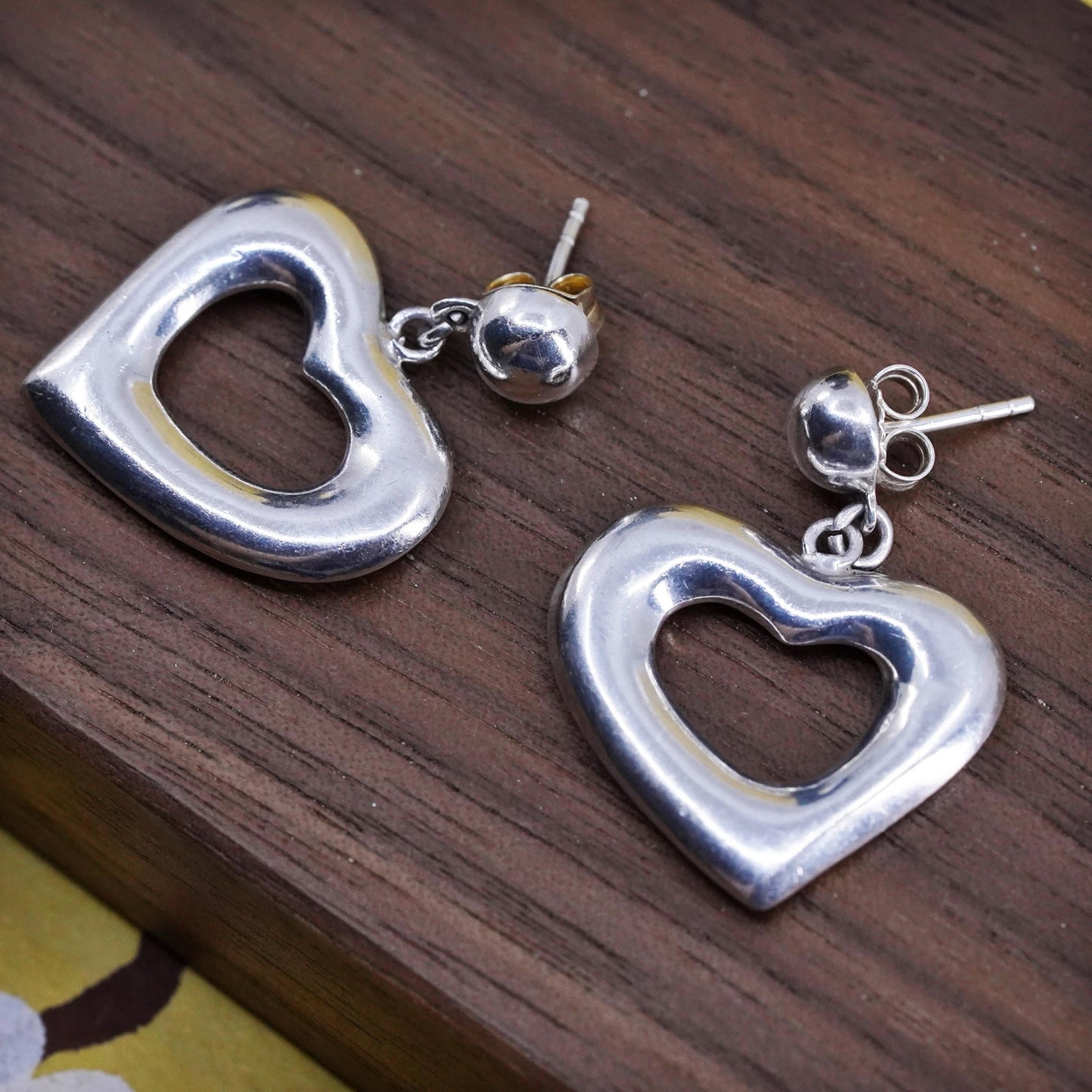 Vintage Sterling 925 silver handmade puffy heart earrings