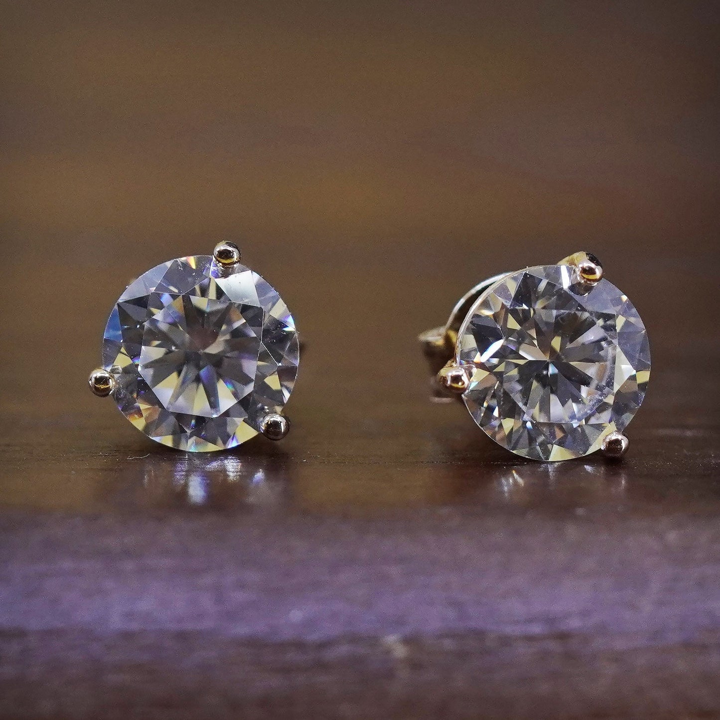 Vintage vermeil gold over Sterling 925 silver round Cz studs, earrings