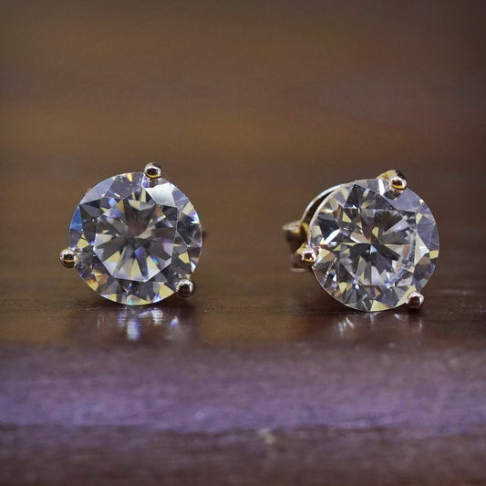 Vintage vermeil gold over Sterling 925 silver round Cz studs, earrings