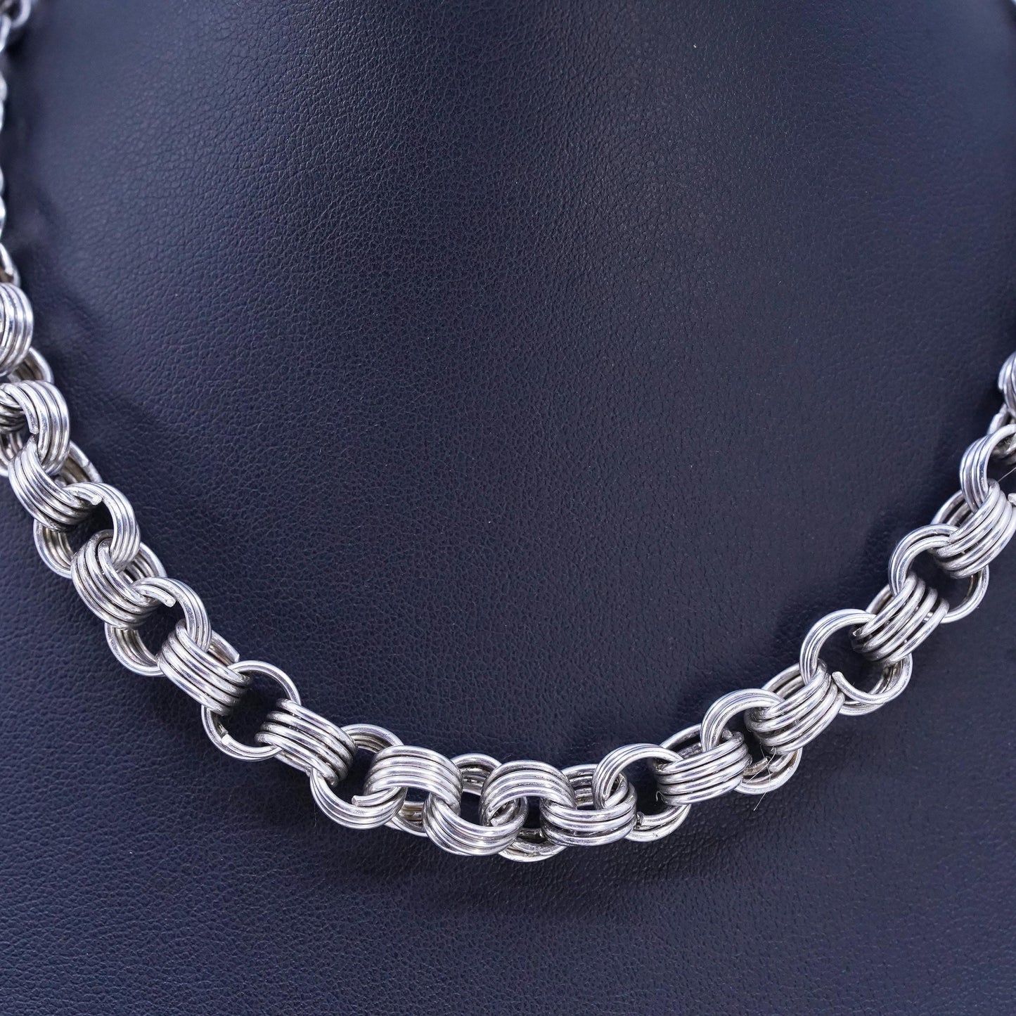 14" 9mm, vintage Sterling 925 silver bold circle chain choker collar necklace