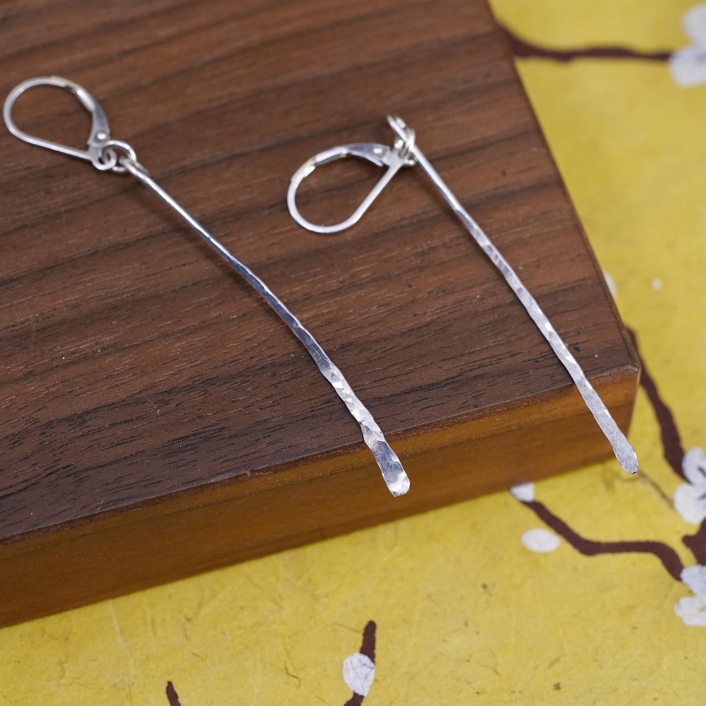 Vintage Sterling silver handmade earrings, 925 Hammered long dangles
