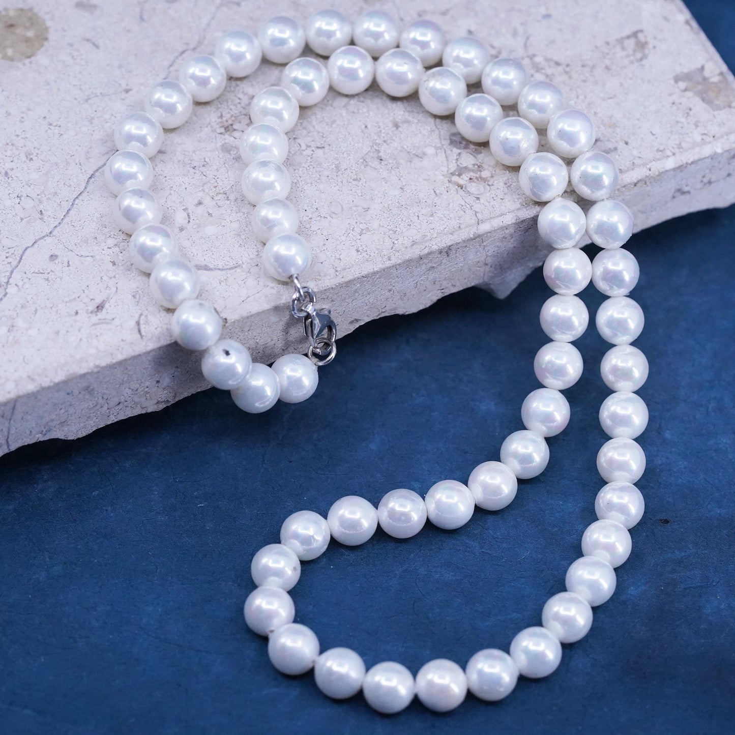 16", vintage Sterling 925 silver handmade necklace 6mm white freshwater pearls