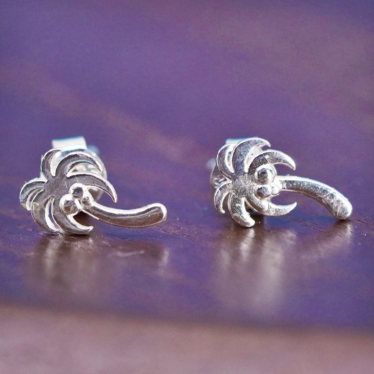 vintage Sterling silver handmade earrings, 925 palm tree studs