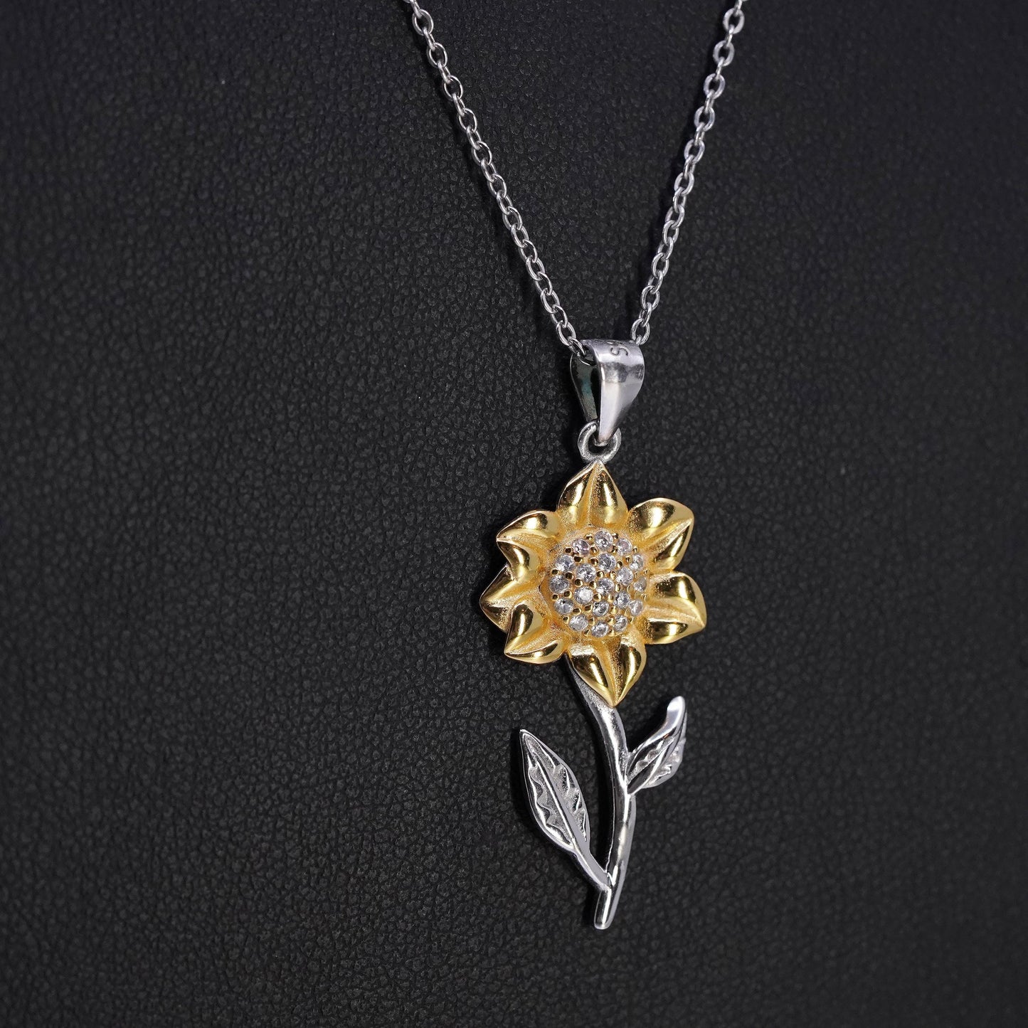 Aphrodite Jewelry, Sterling 925 silver necklace two tone sunflower pendant