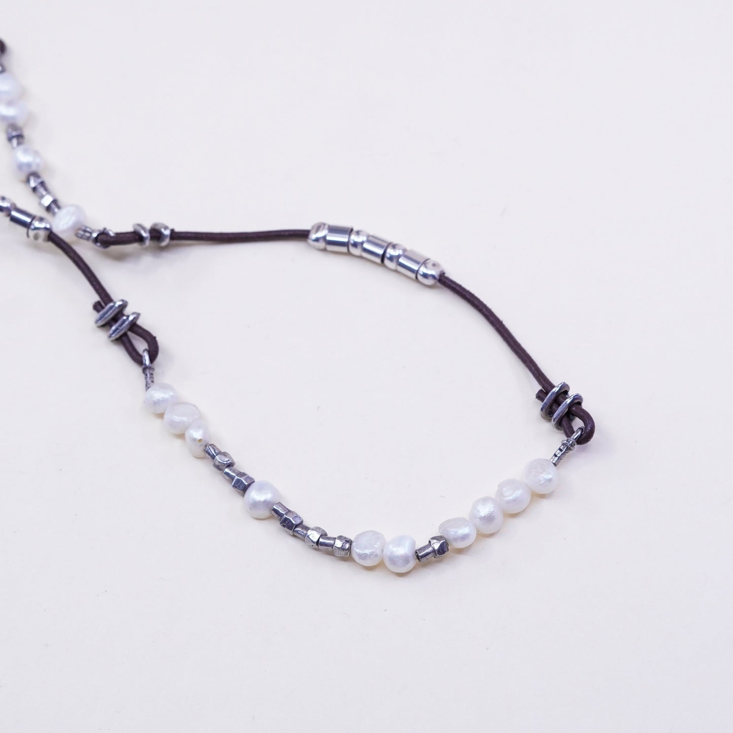 Retired Silpada Brown Leather Pearl Sterling 925 silver Bead Necklace N1063