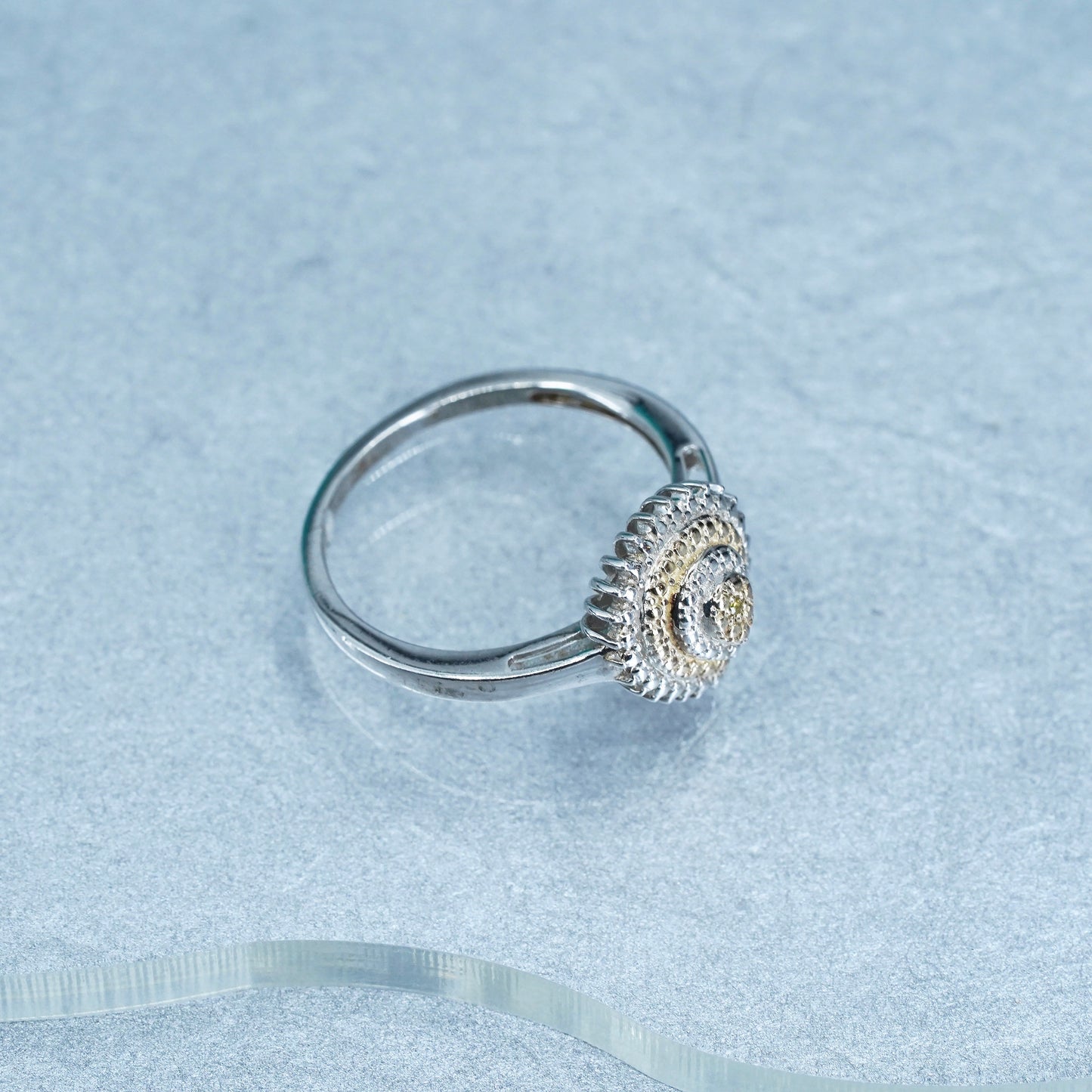 Size 8.25, vermeil gold over Sterling 925 silver engagement ring yellow diamond