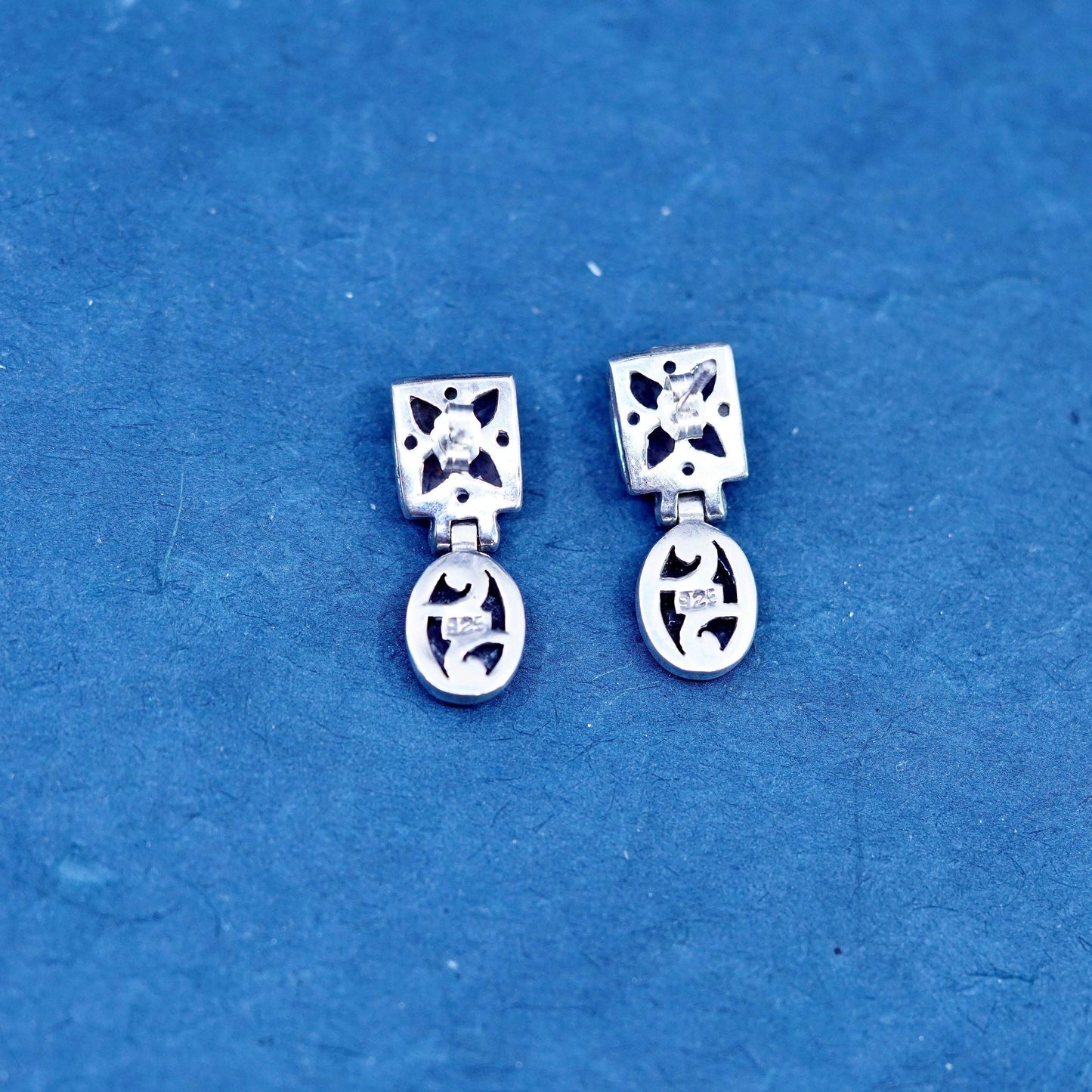 Vintage Sterling 925 Silver Handmade swirly Earrings with oval onyx