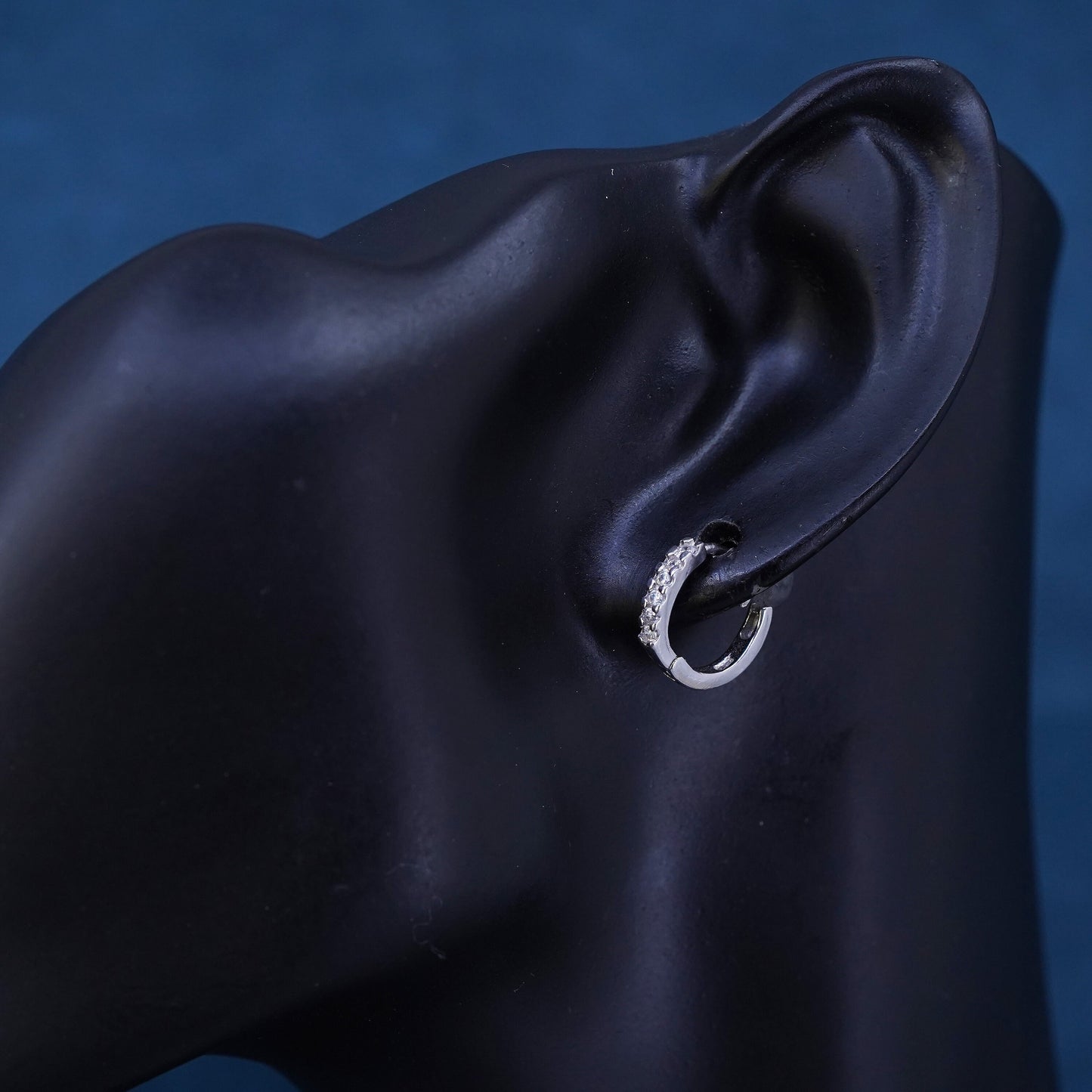 0.5", vintage Sterling silver handmade hoop earrings, 925 huggie with cz