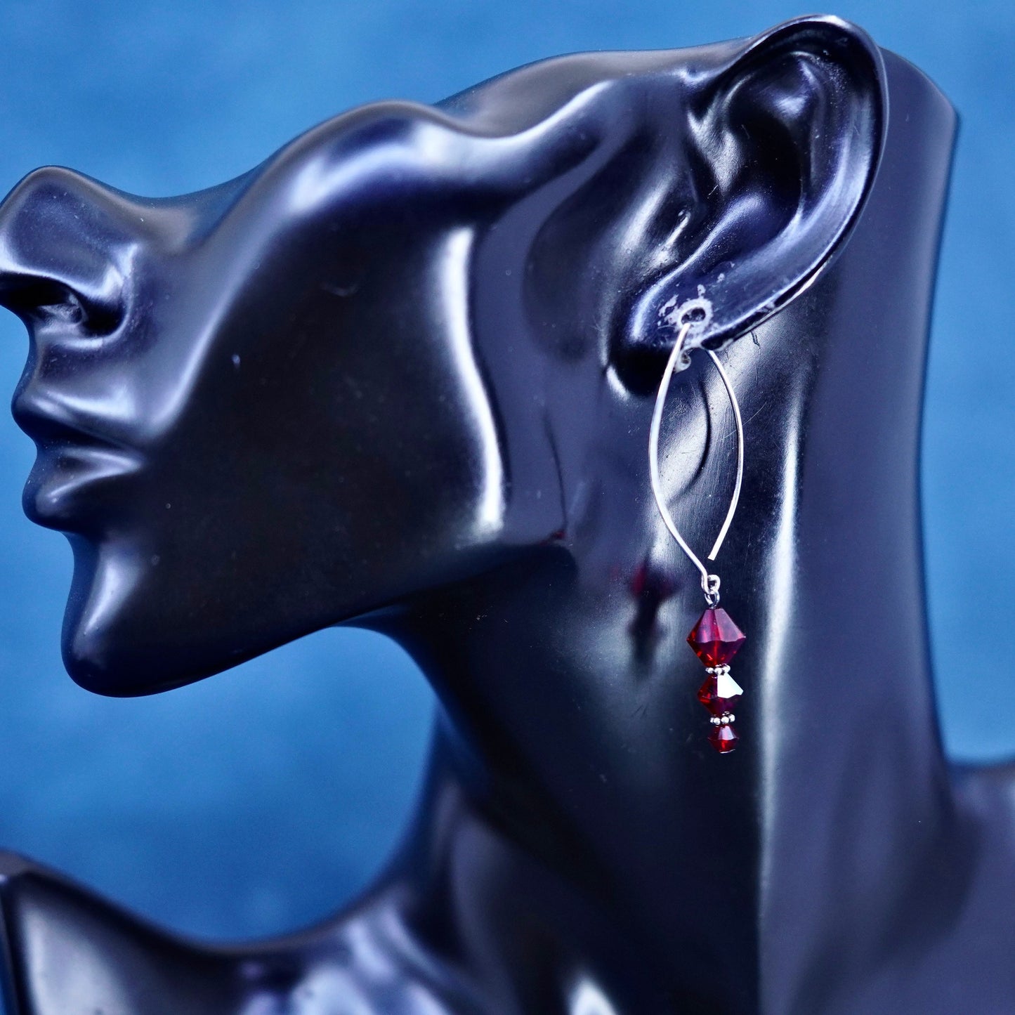 Vintage Sterling 925 silver handmade earrings with red crystal beads