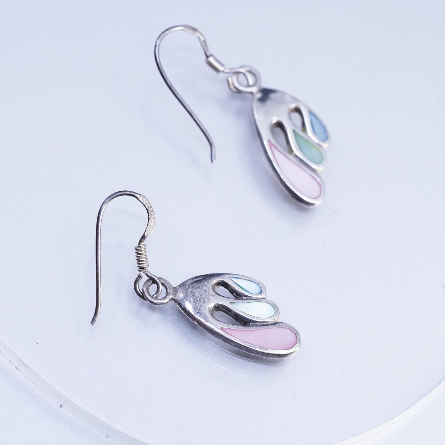 Vintage Sterling 925 silver handmade earrings with mother of pearl inlay