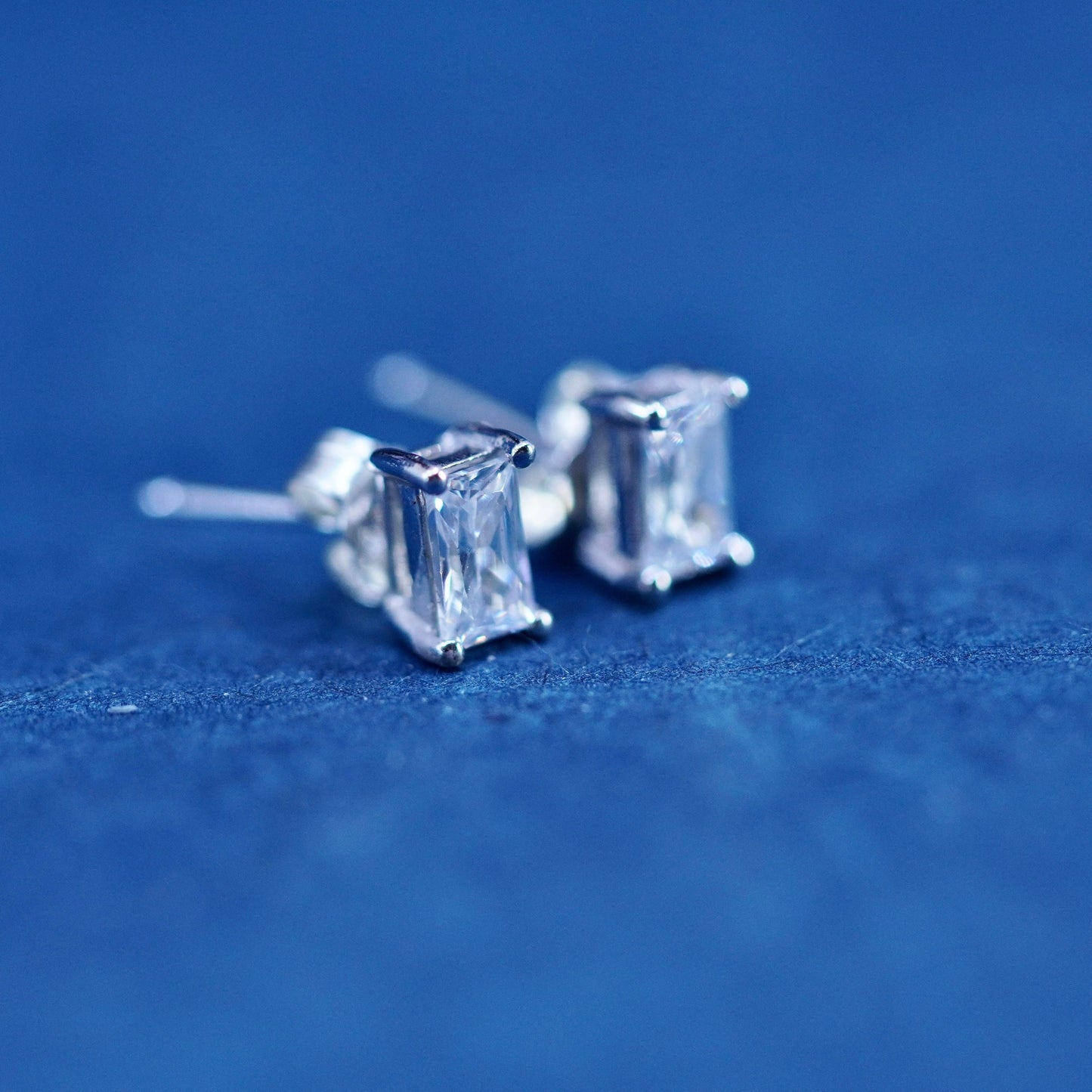 Sterling silver rectangular earrings, 925 cz studs
