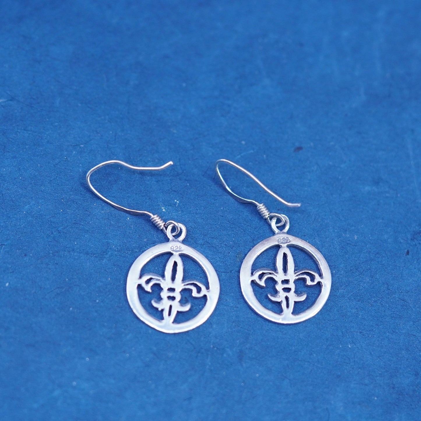 Vintage Sterling silver handmade earrings, 925 French fleur-de-lis drops