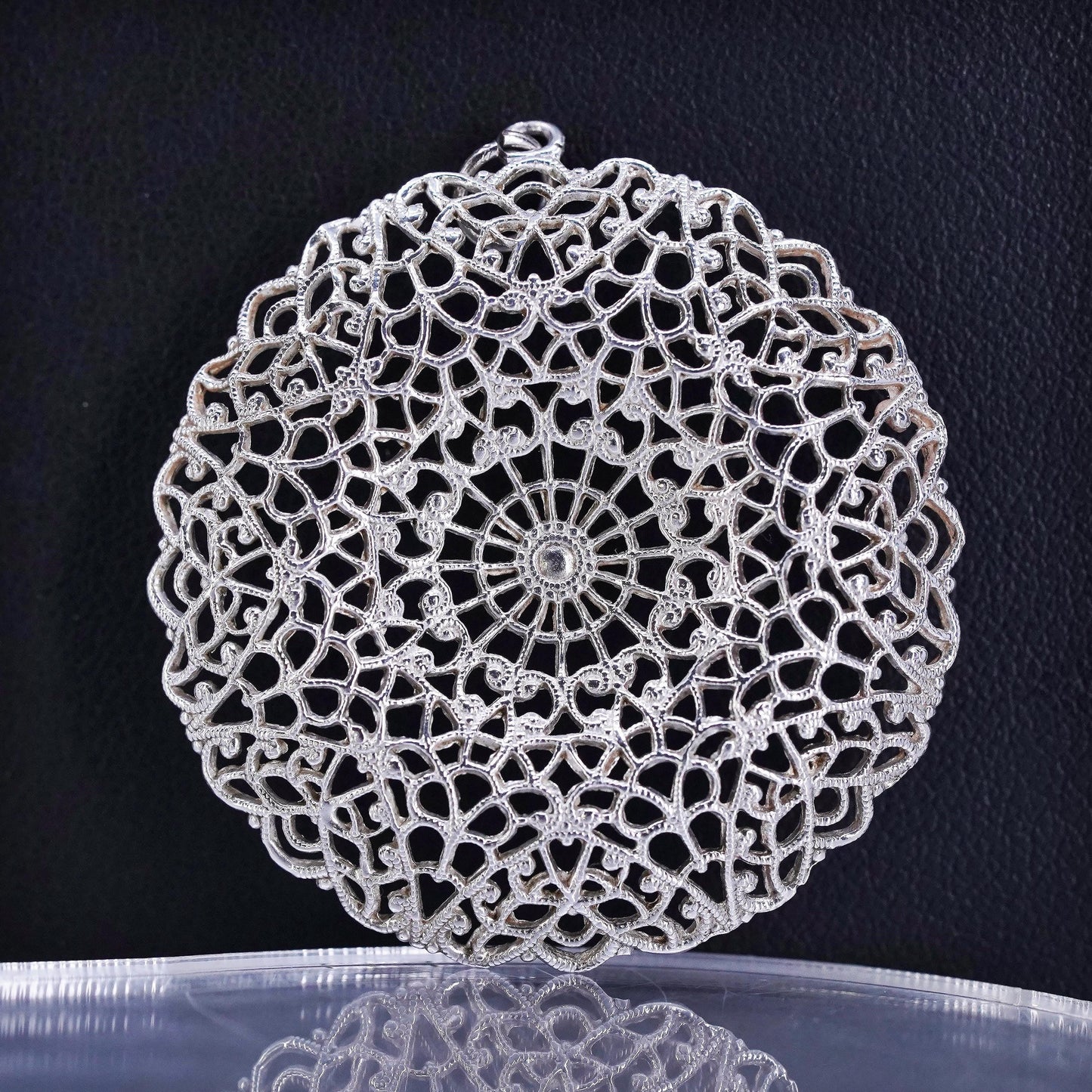 vintage sterling silver handmade charm, 925 filigree circle pendant
