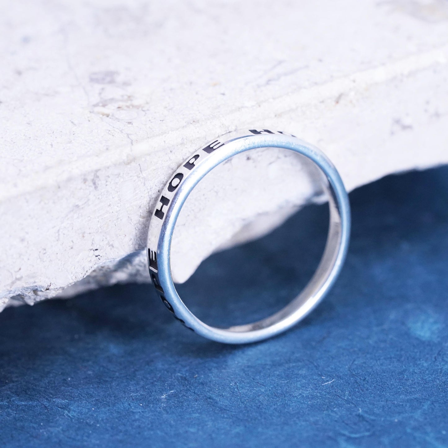 Size 9.25, vintage Sterling silver handmade ring, 925 stackable band “Hope”