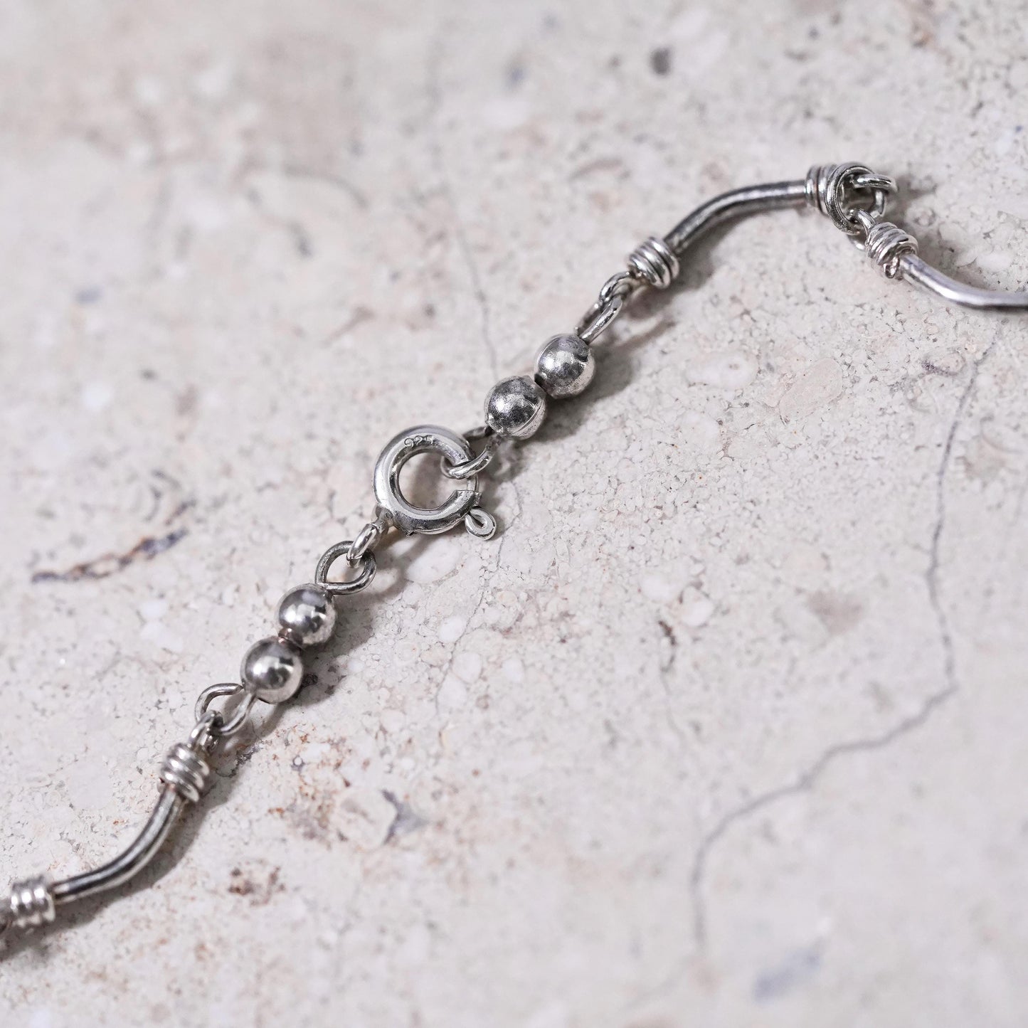 16” 2mm, vintage Sterling silver necklace, 925 bone bar chain with garnet beads