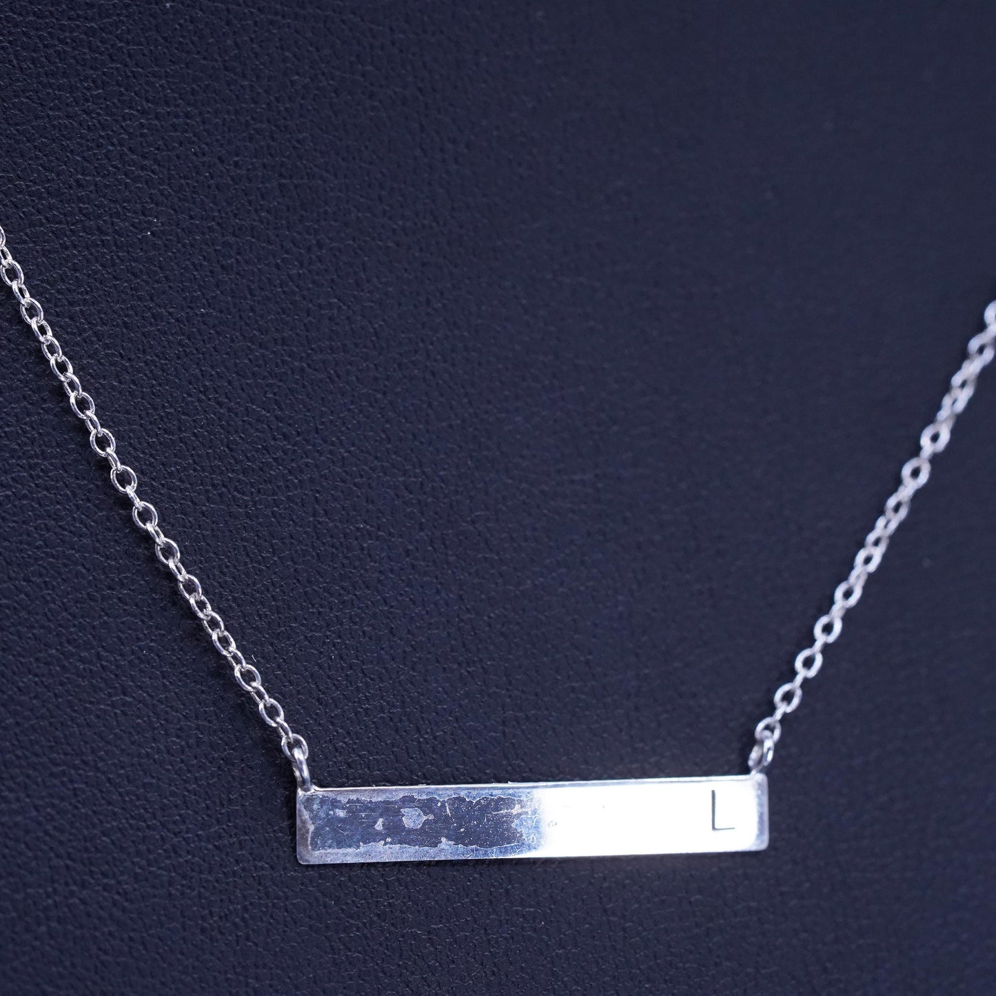 16+2”,, vintage Sterling silver necklace, 925 circle chain bar letter L