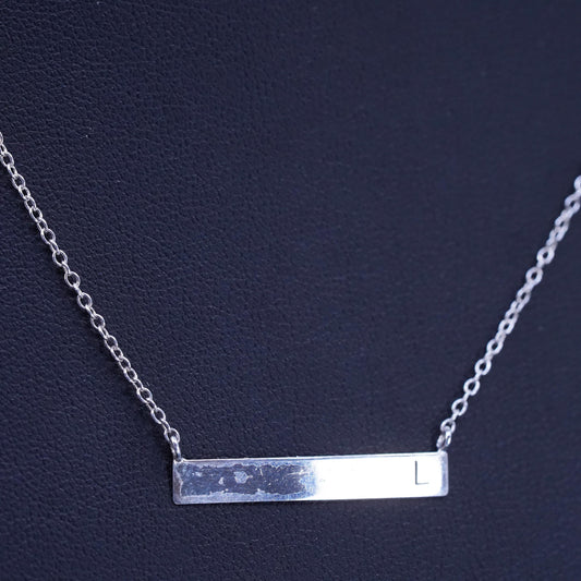 16+2”,, vintage Sterling silver necklace, 925 circle chain bar letter L