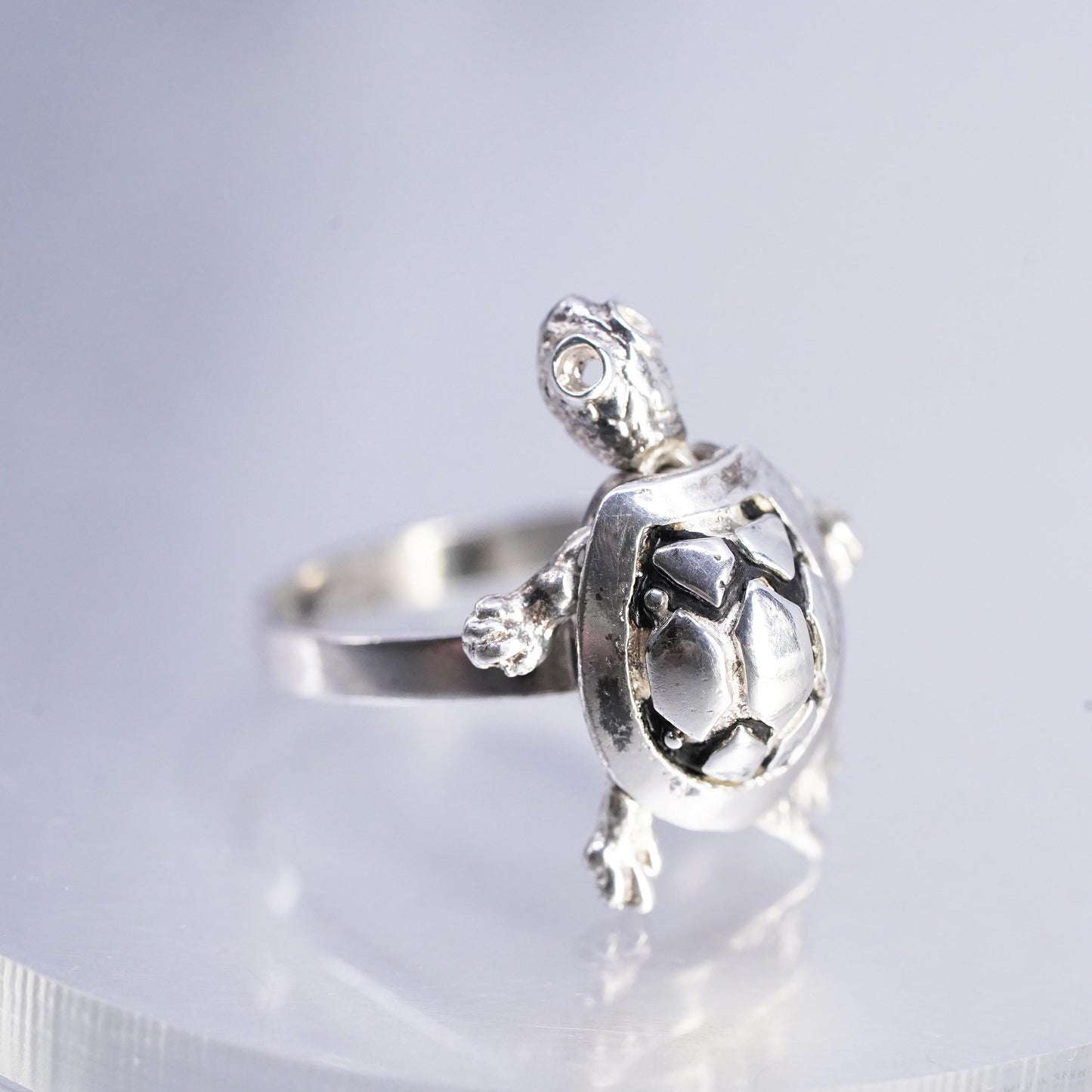 Size 8, Size 6, vintage sterling silver 925 handmade turtle ring movable joints