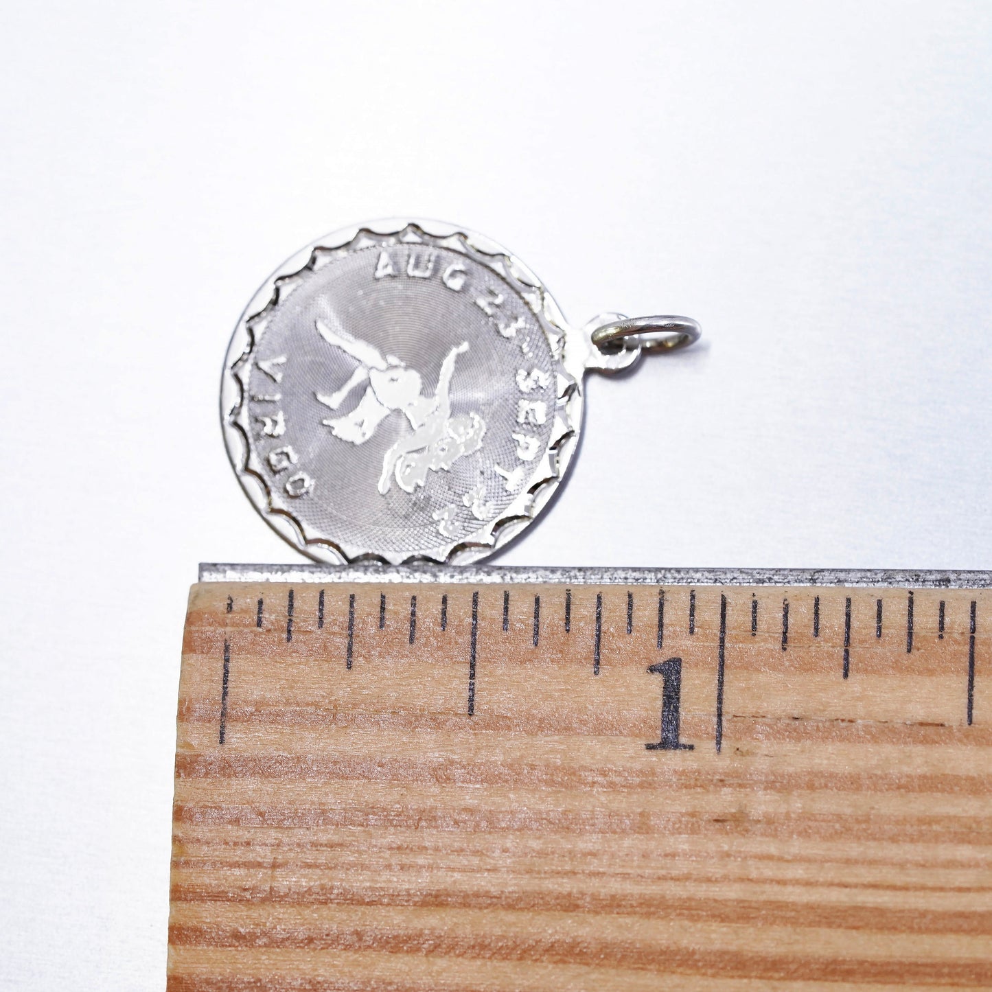 Vintage sterling 925 silver handmade Virgo pendant tag charm