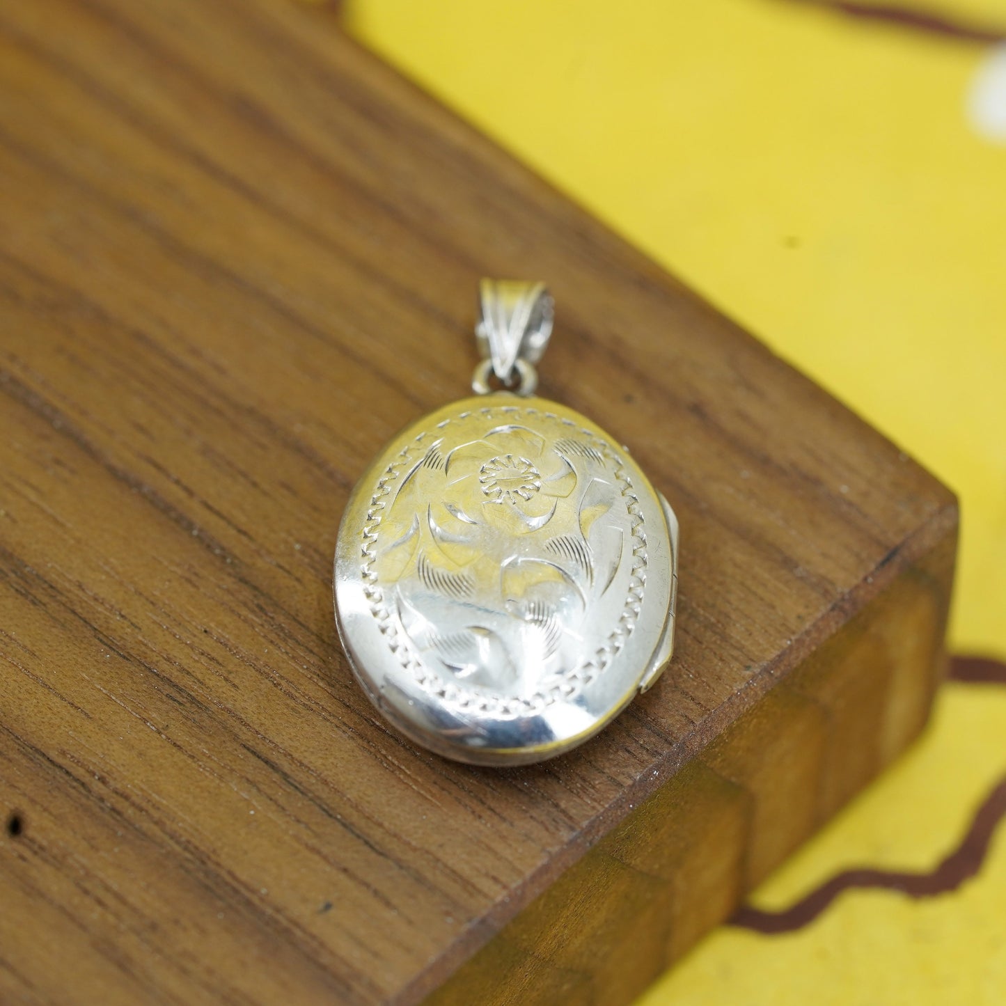 Vintage Sterling silver handmade pendant, textured 925 oval photo locket
