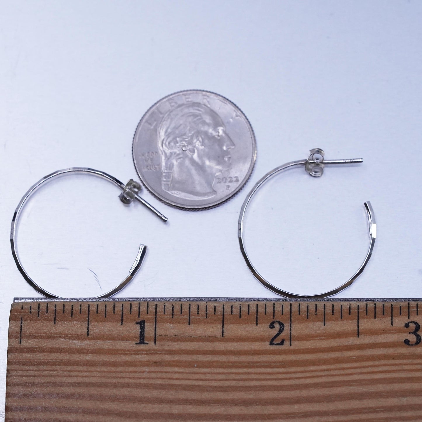 1", Vintage 925 Sterling Silver Handmade Hoop Earrings, 925 Studs huggie