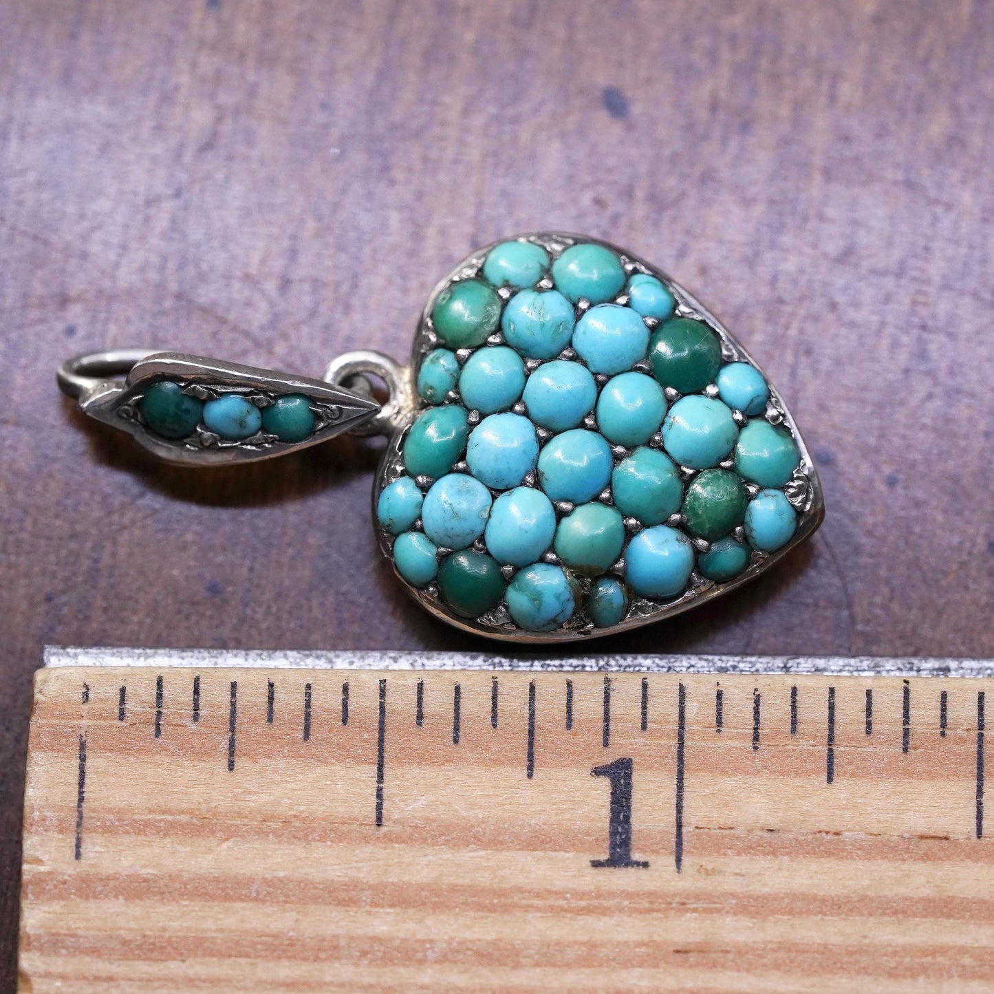 Vintage southwestern Sterling 925 silver handmade heart pendant turquoise beads