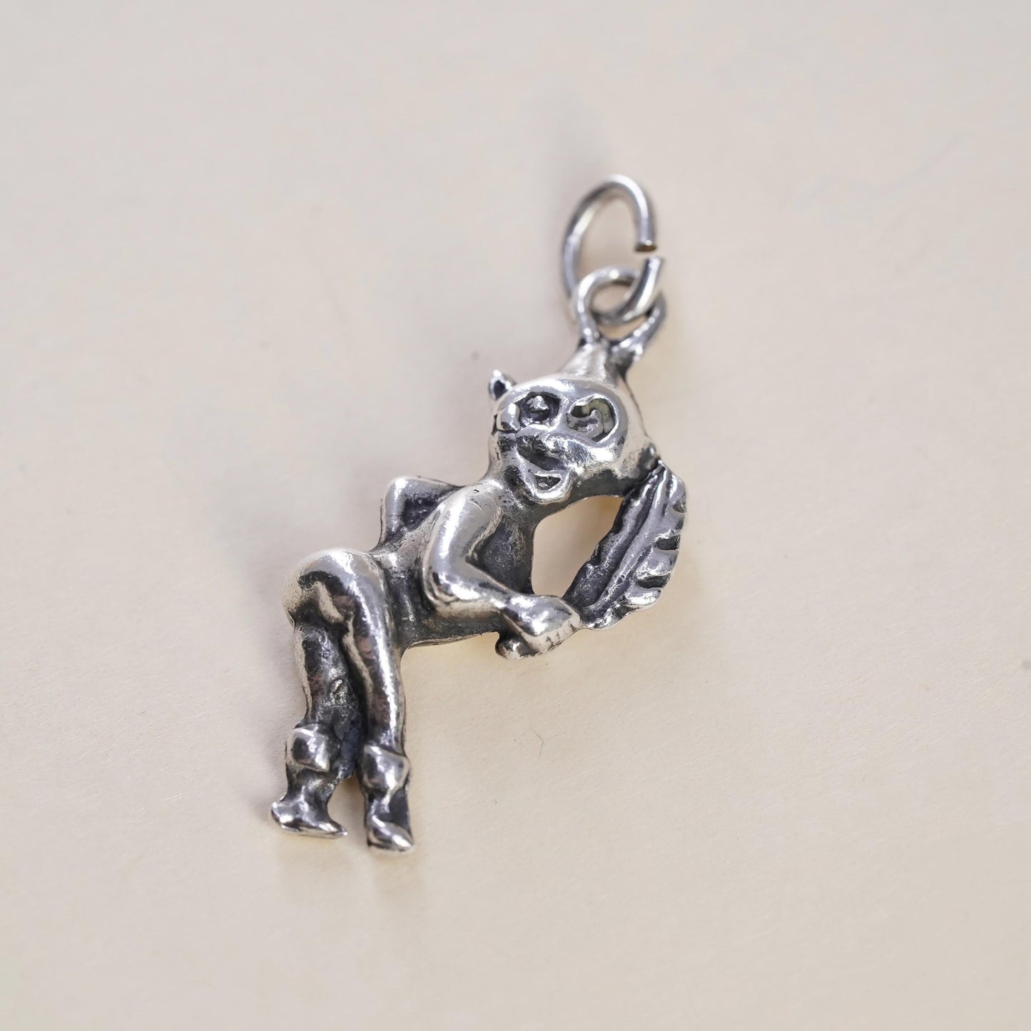 Sterling 925 Silver Devil Charm Satan Figural Pendant Demon Halloween Gothic