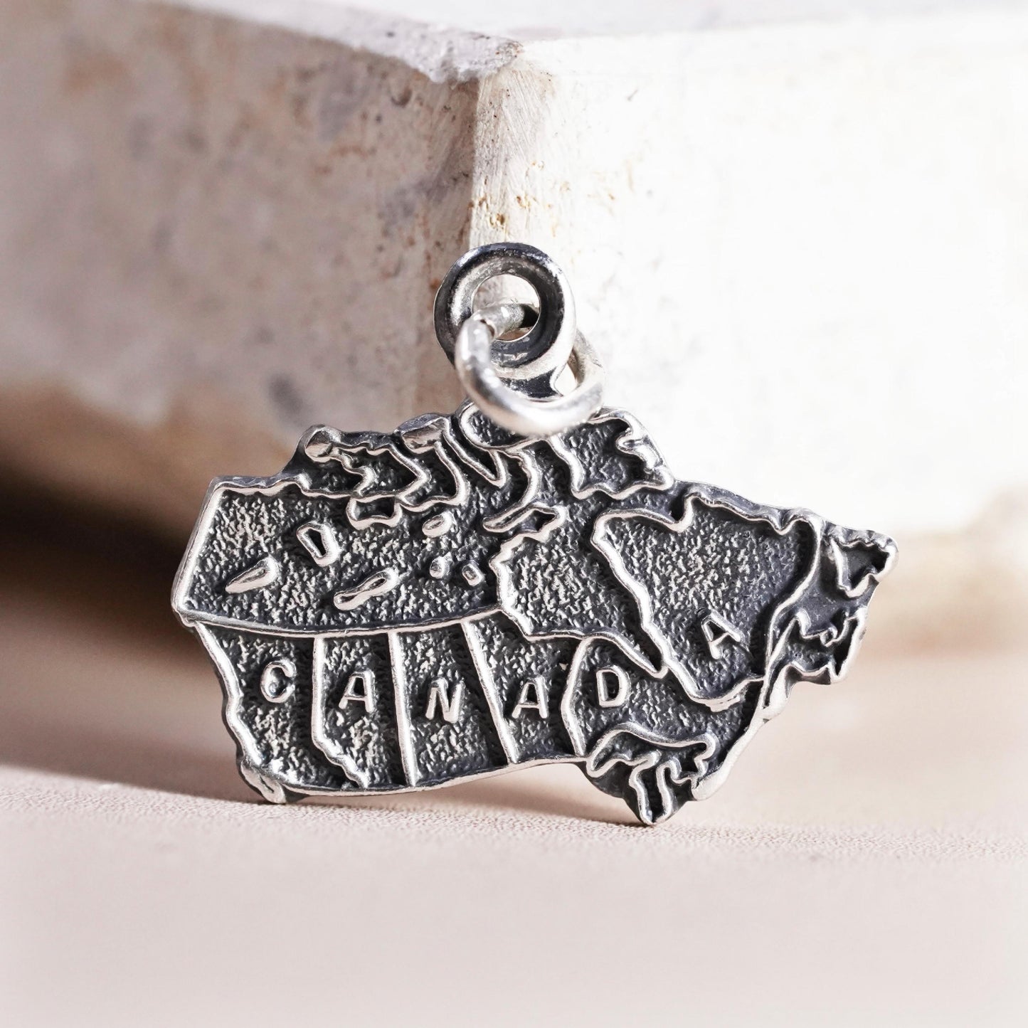 Vintage sterling silver handmade Canada tag pendant, 925 world traveler