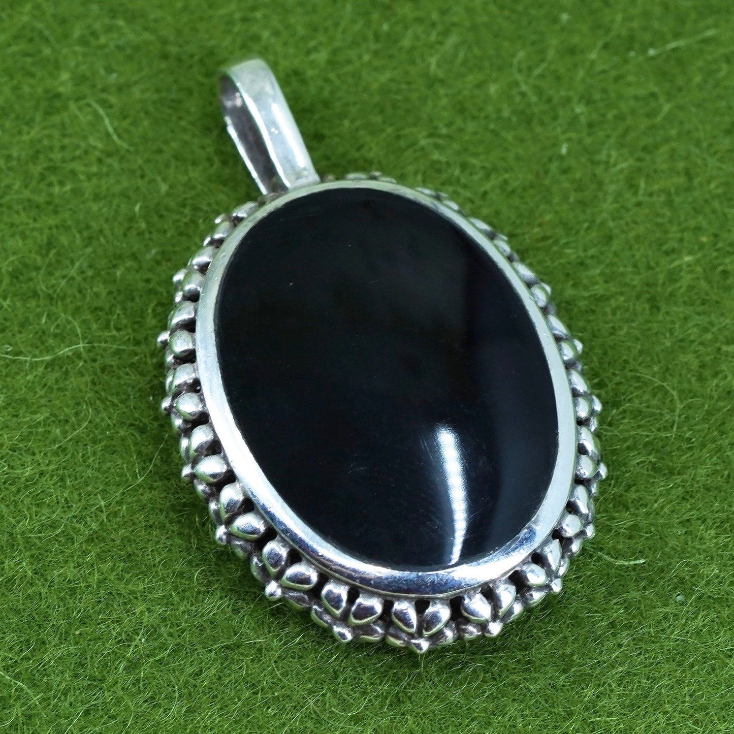 vintage Mexican handmade sterling 925 silver pendant with black onyx and beads