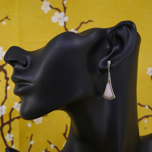 Vintage Sterling 925 silver handmade earrings with teardrop pink rose quartz