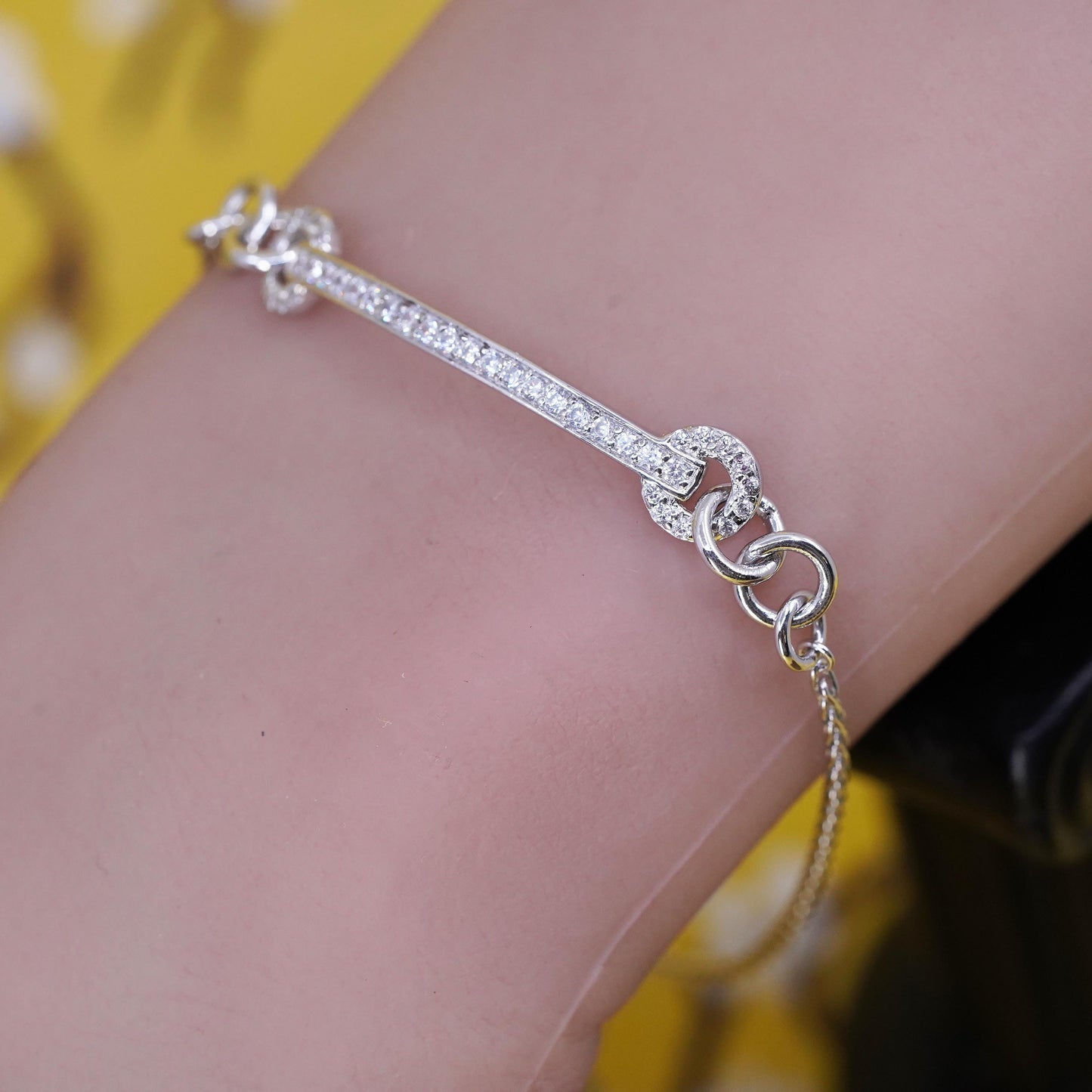Size adjustable, vintage Sterling silver handmade bracelet, 925 snake chain cz