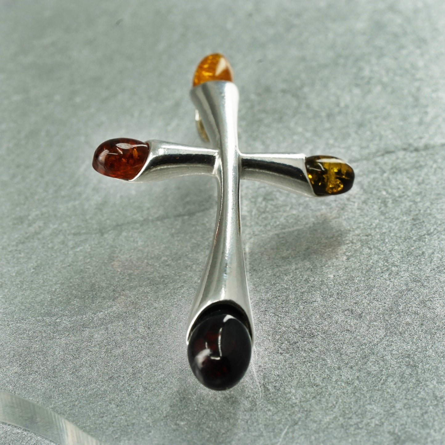 Vihtage sterling 925 silver handmade cross pendant with amber inlay