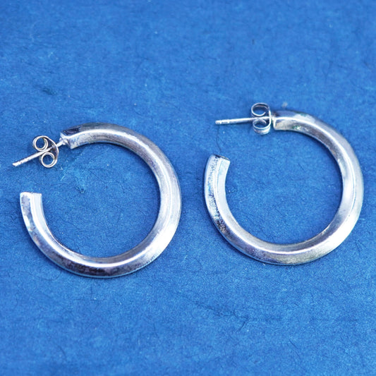 1.25”, vintage Italy Sterling silver handmade textured 925 hoops, ribbed huggie