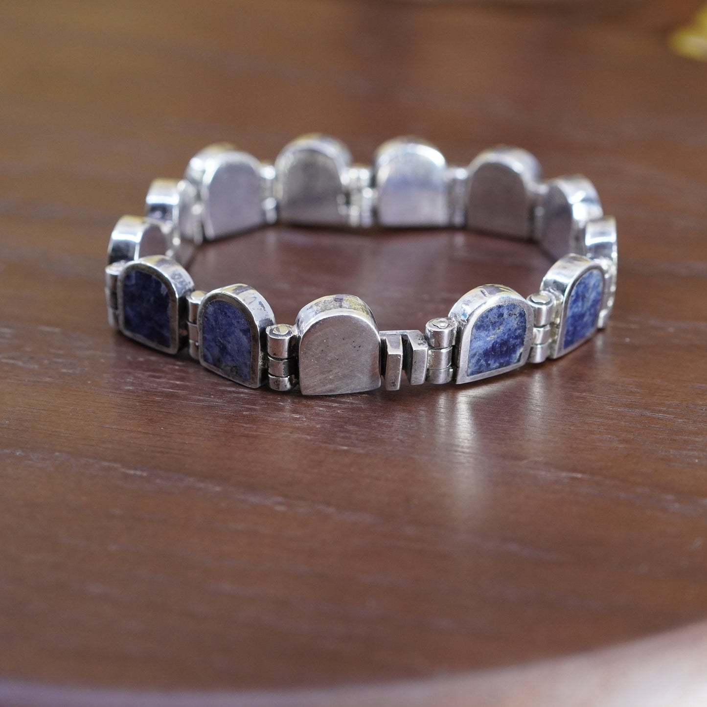 6.5”, vintage Mexico Sterling 950 silver tennis bracelet with sodalite inlay