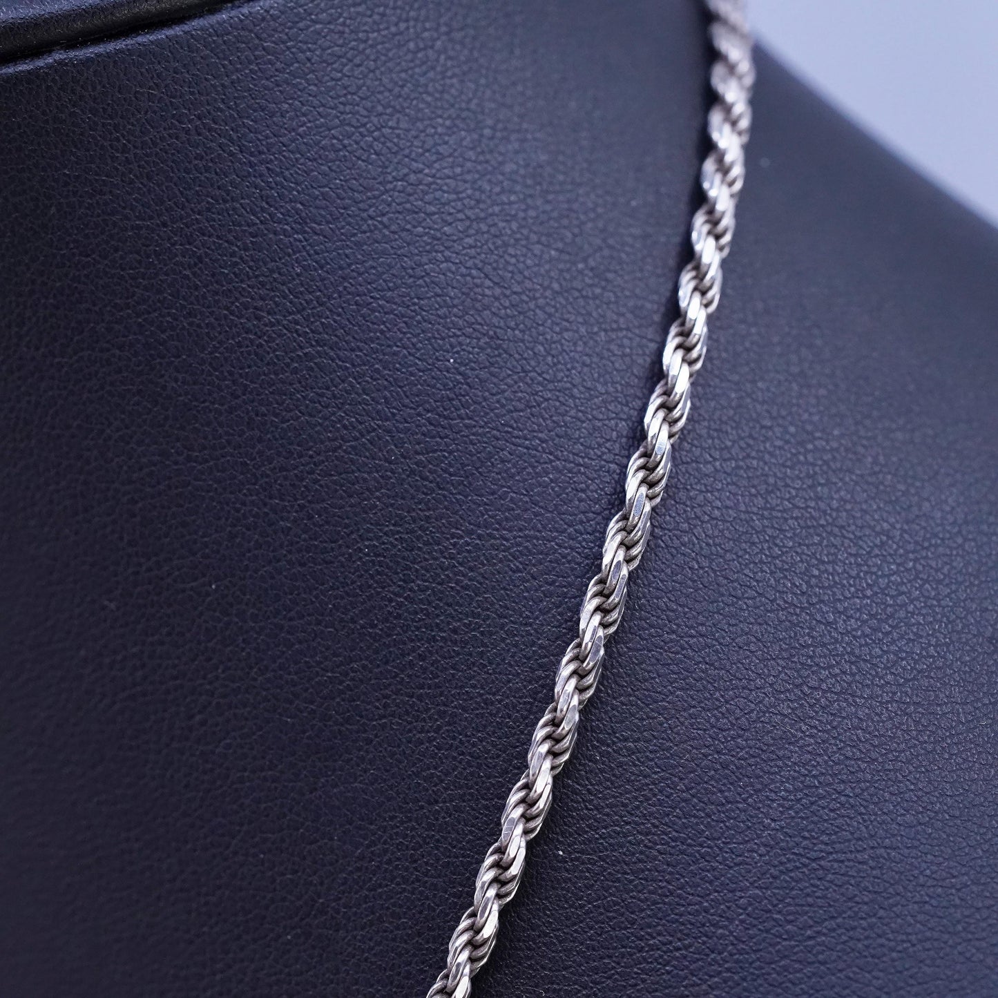 18", vintage Italian Sterling silver handmade necklace, 925 diamond rope chain