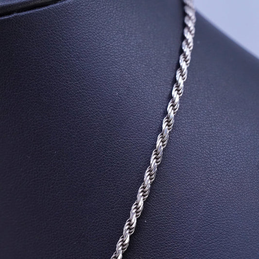 18", vintage Italian Sterling silver handmade necklace, 925 diamond rope chain