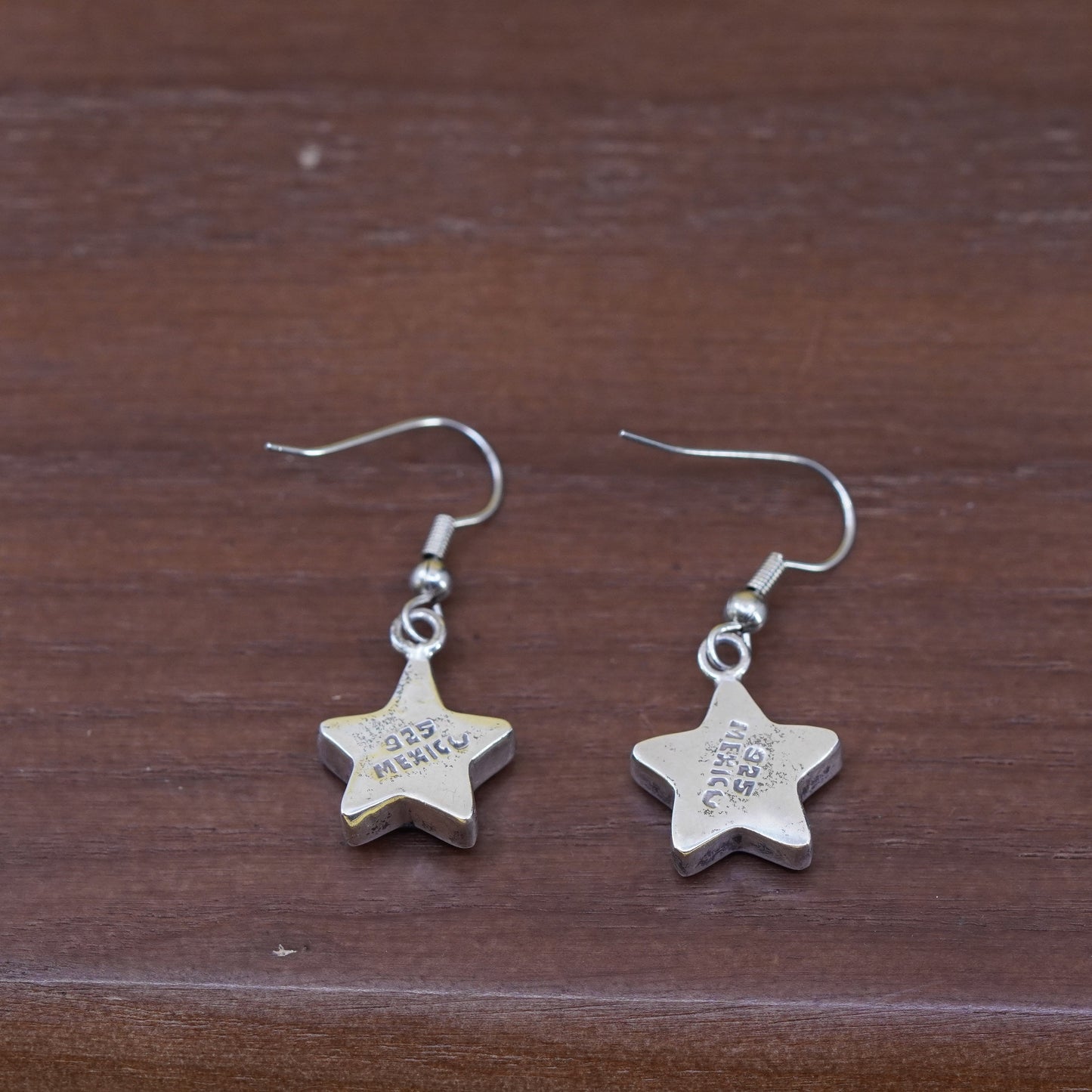 Vintage Mexican Sterling 925 silver handmade star earrings with floral resin