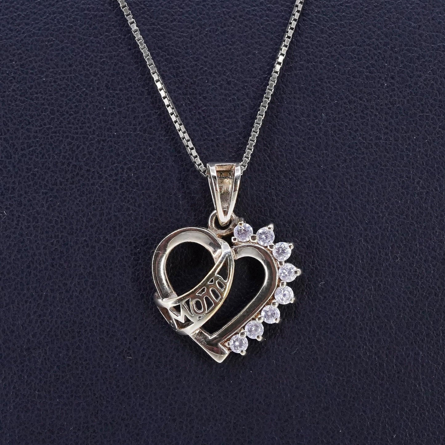 18", gold plated Sterling 925 silver box necklace cz heart pendant mom cutout