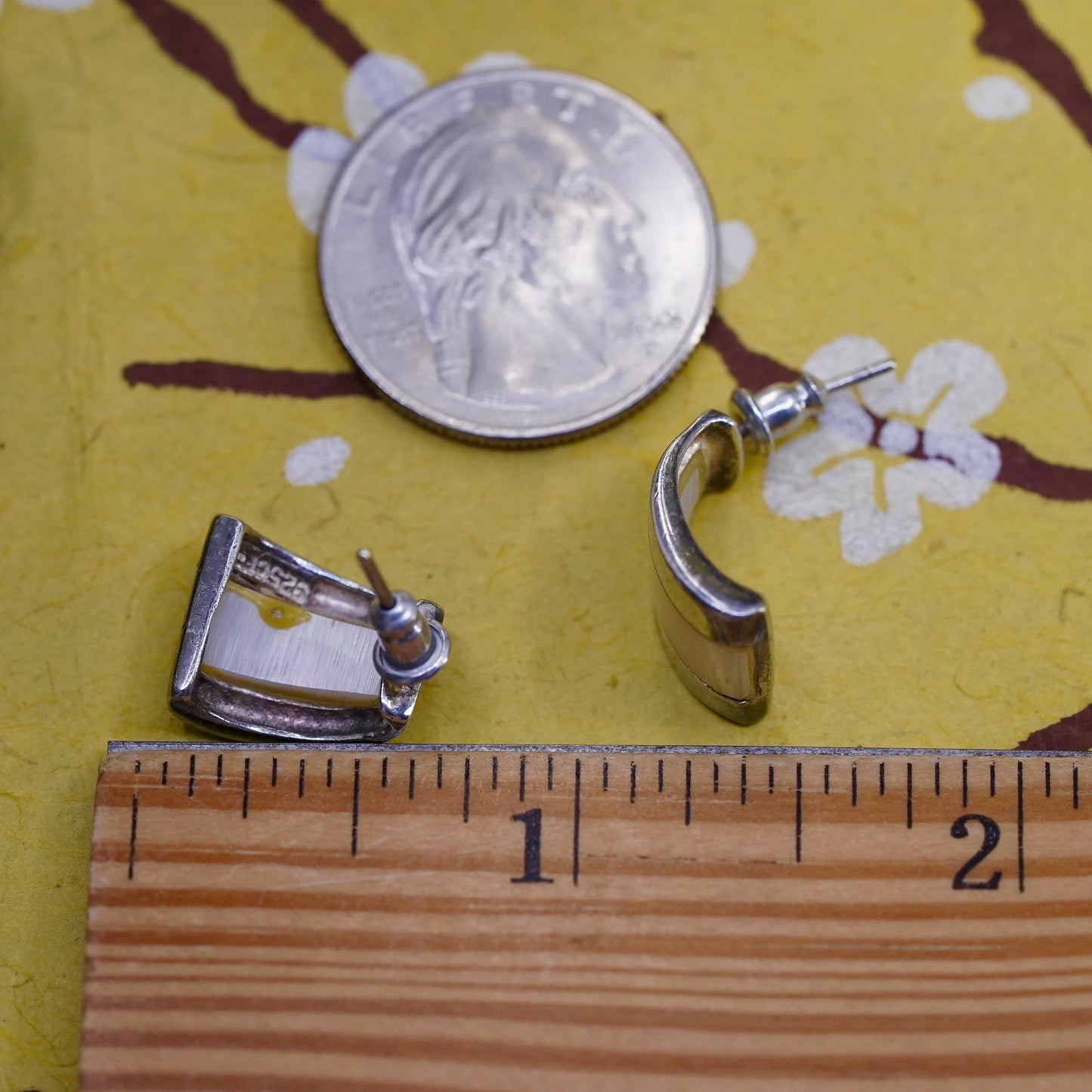 0.5", Vintage Sterling silver earrings, 925 huggie studs with mother of pearl