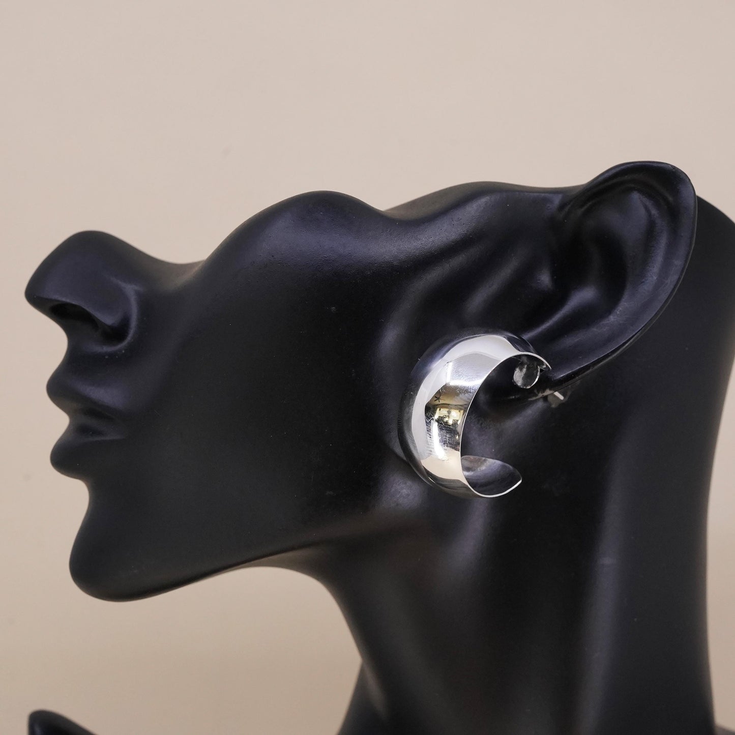 1.25", Vintage sterling silver loop single 1 earring, fashion huggie hoop stud