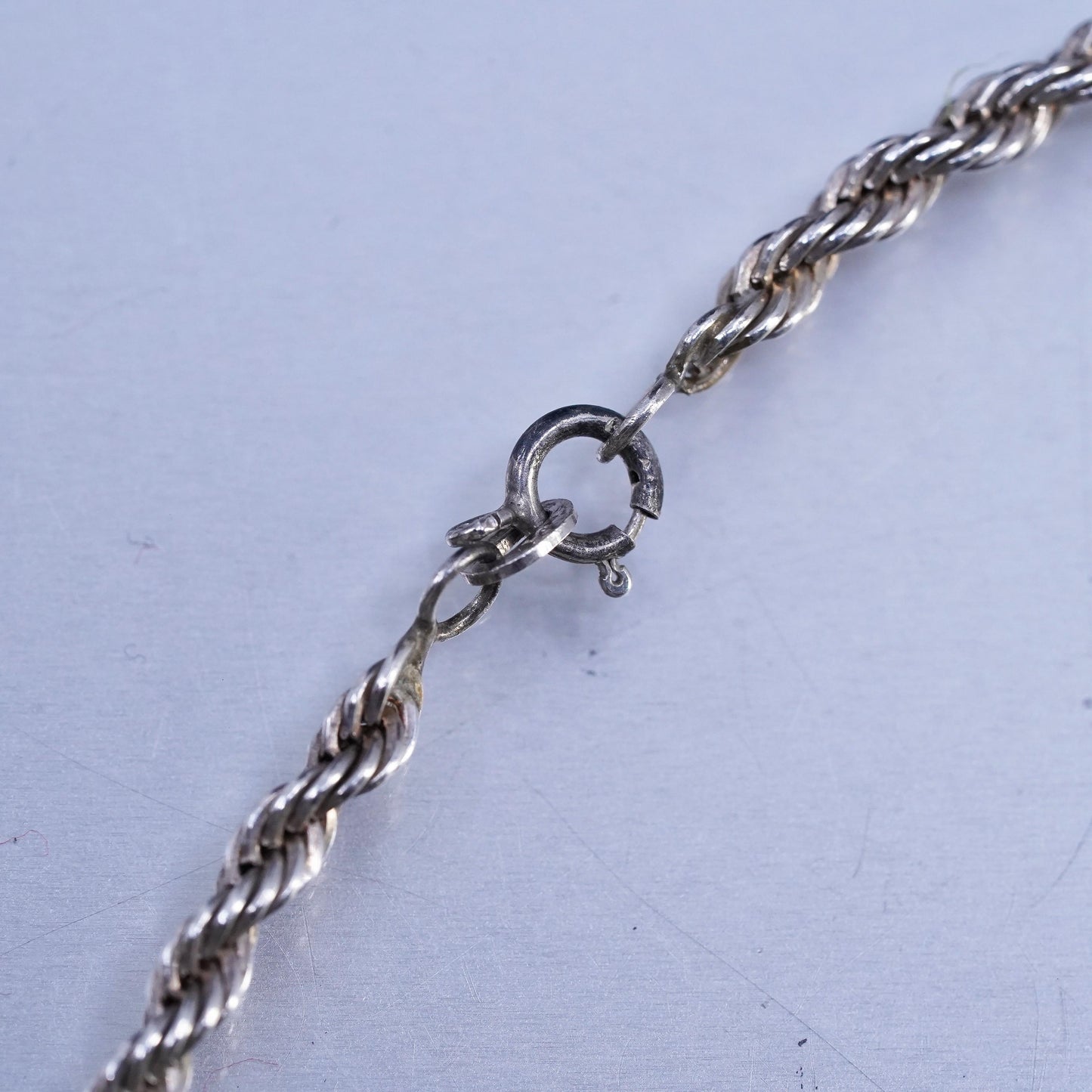 24" 3mm, vintage USA Sterling 925 silver rope chain necklace, stamped Sterling